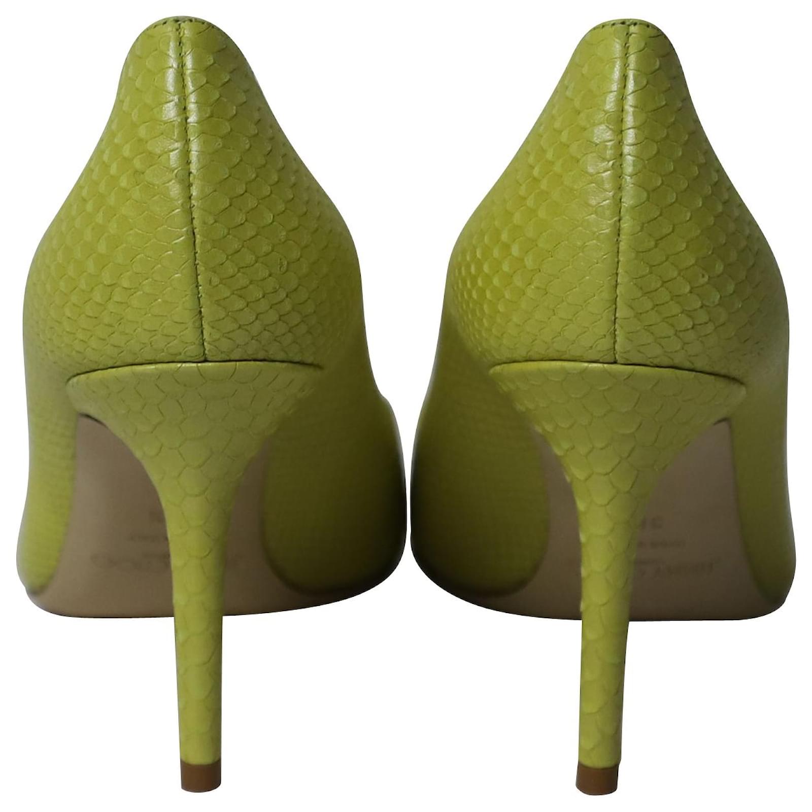 Jimmy Choo Agnes Snakeskin-Print Pointed Pumps in Yellow Pearlised