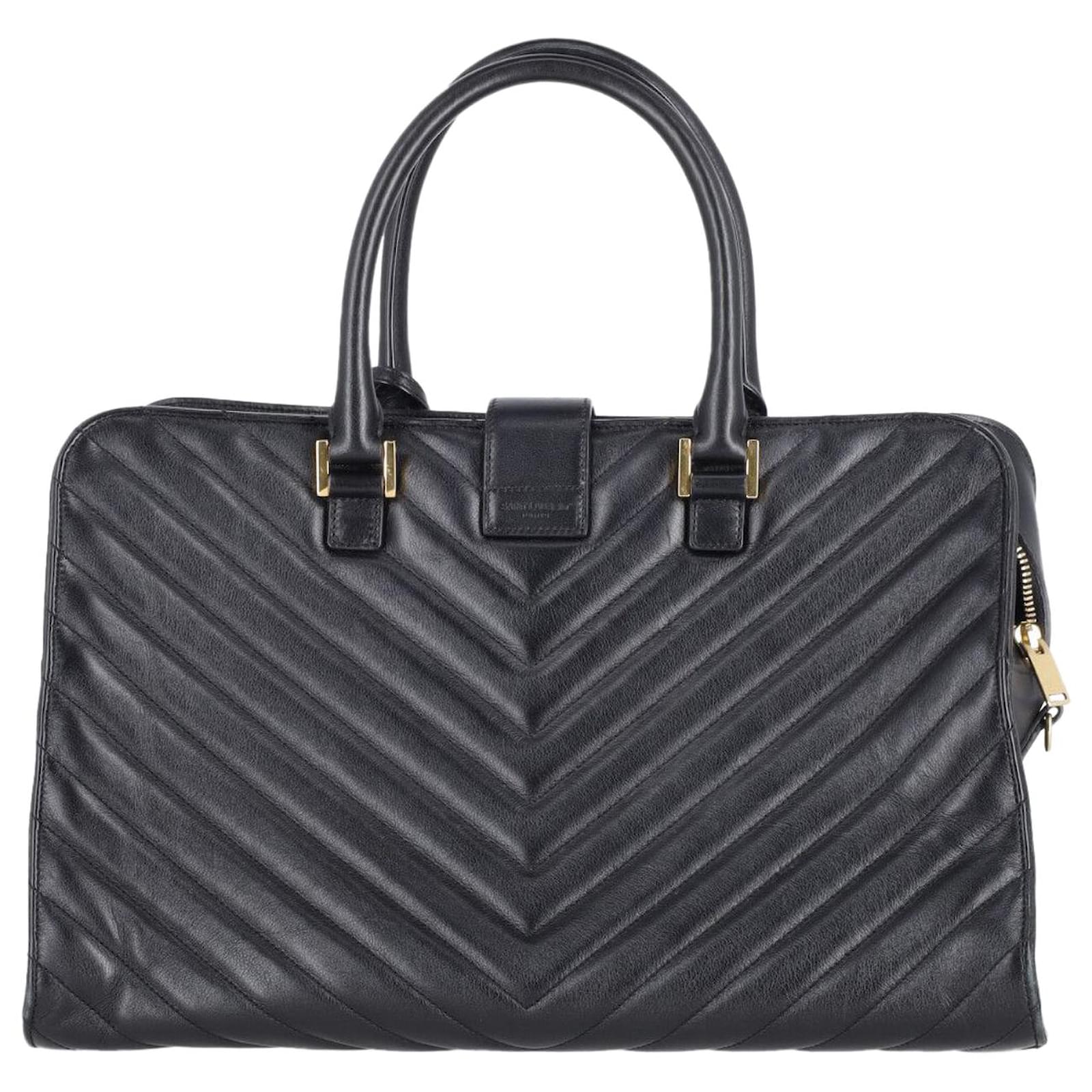 Saint Laurent Cabas Monogram Chevron Tote Bag en Cuir Noir ref.870507 Joli Closet