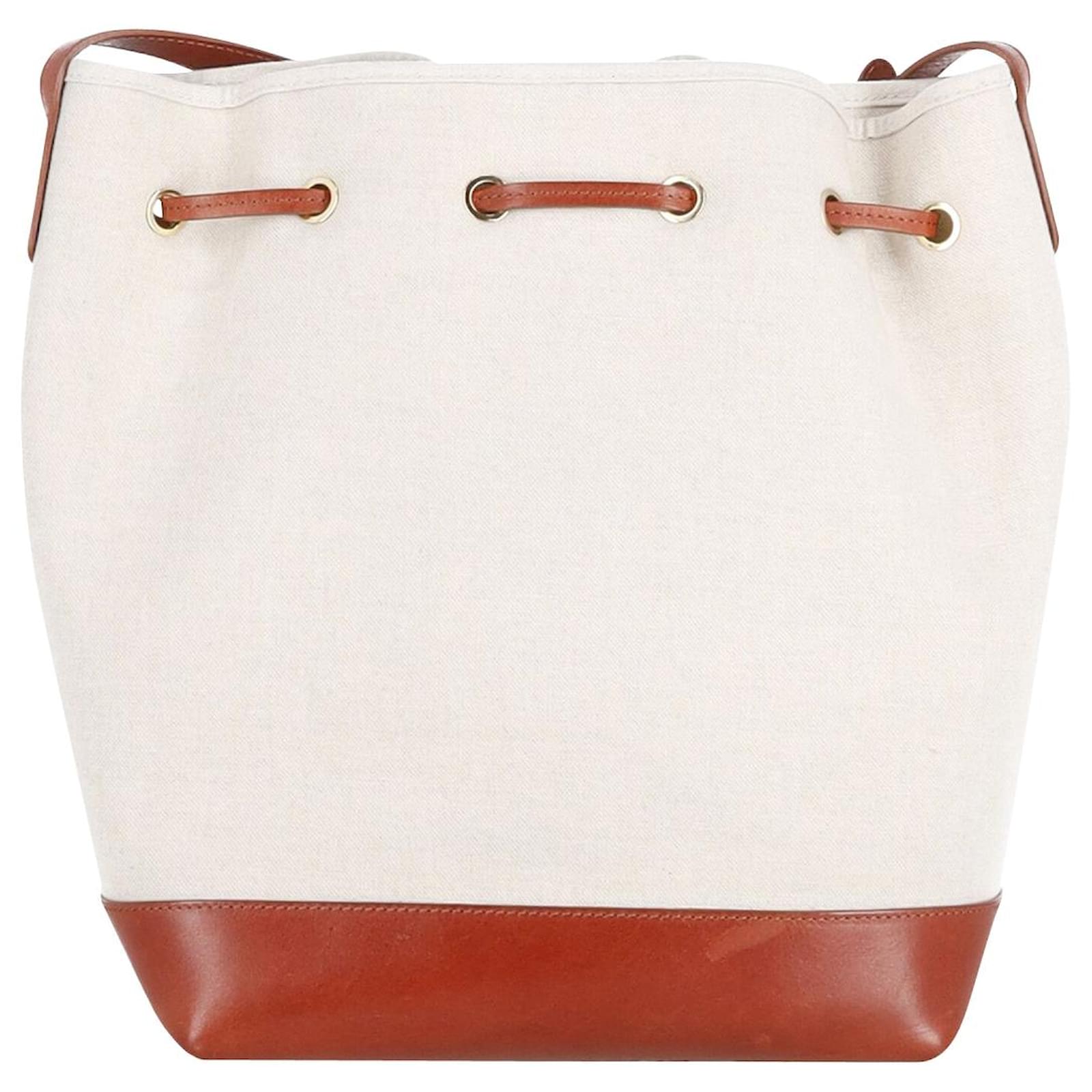 Mansur Gavriel Drawstring Bucket Bag in Beige Canvas and Leather