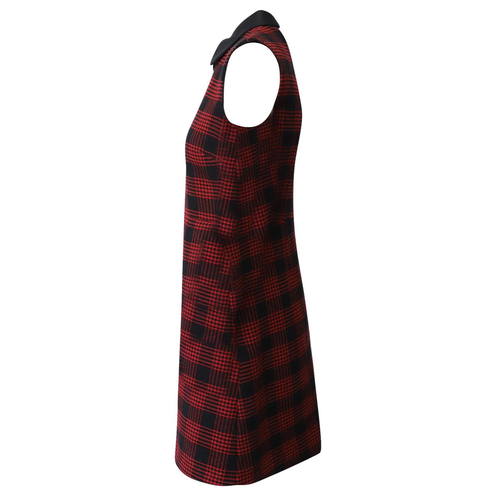 Red Valentino Sleeveless Plaid Mini Dress in Red Wool ref