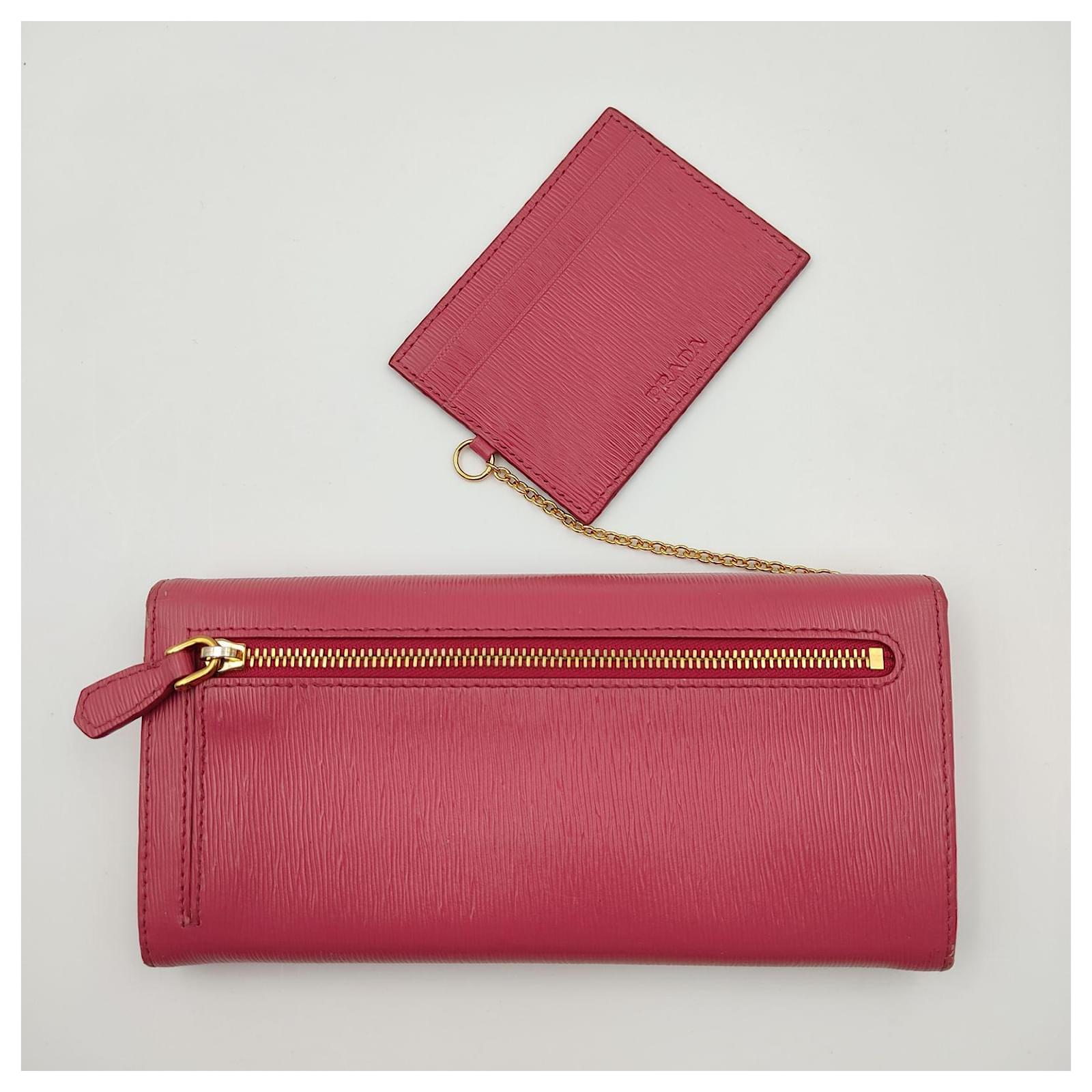Prada Saffiano long wallet with card Pink Leather ref.JC871991
