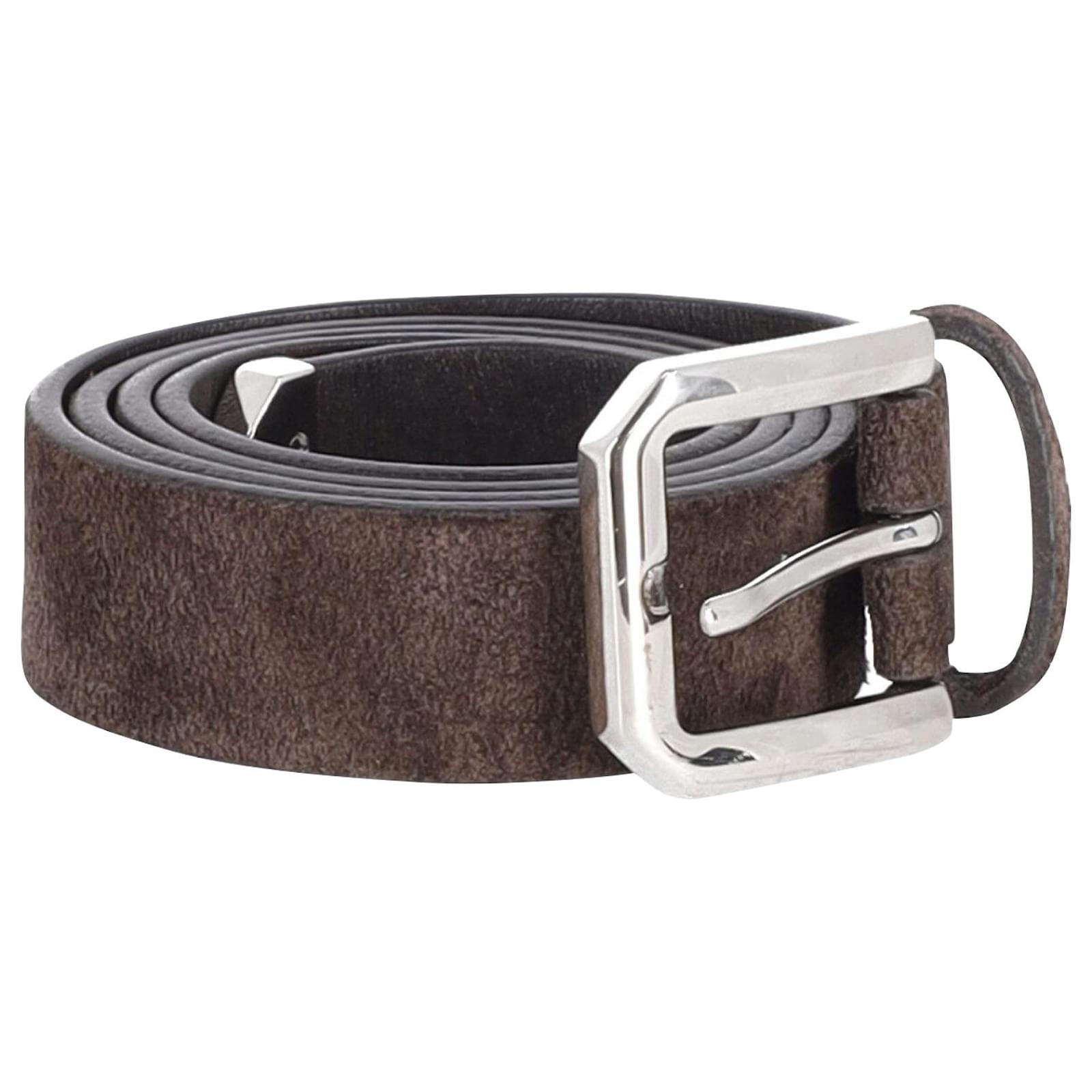 Brown Suede Leather Belt With Silver Metal Buckle for Men By Brune & B