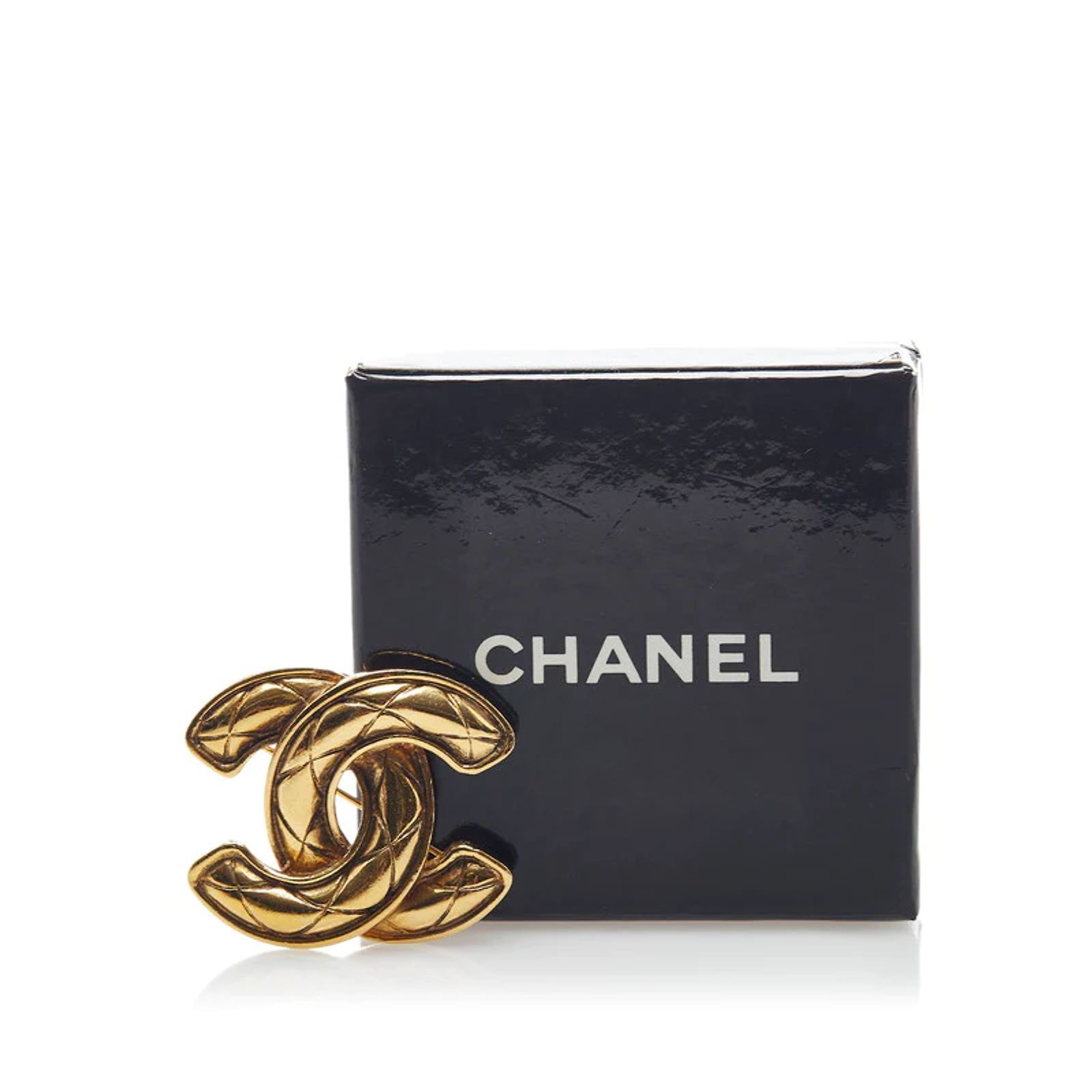 Broche Vintage Chanel Logos CC Matelassé - Plaquée Or, Occasion Avec Traces De Rouille