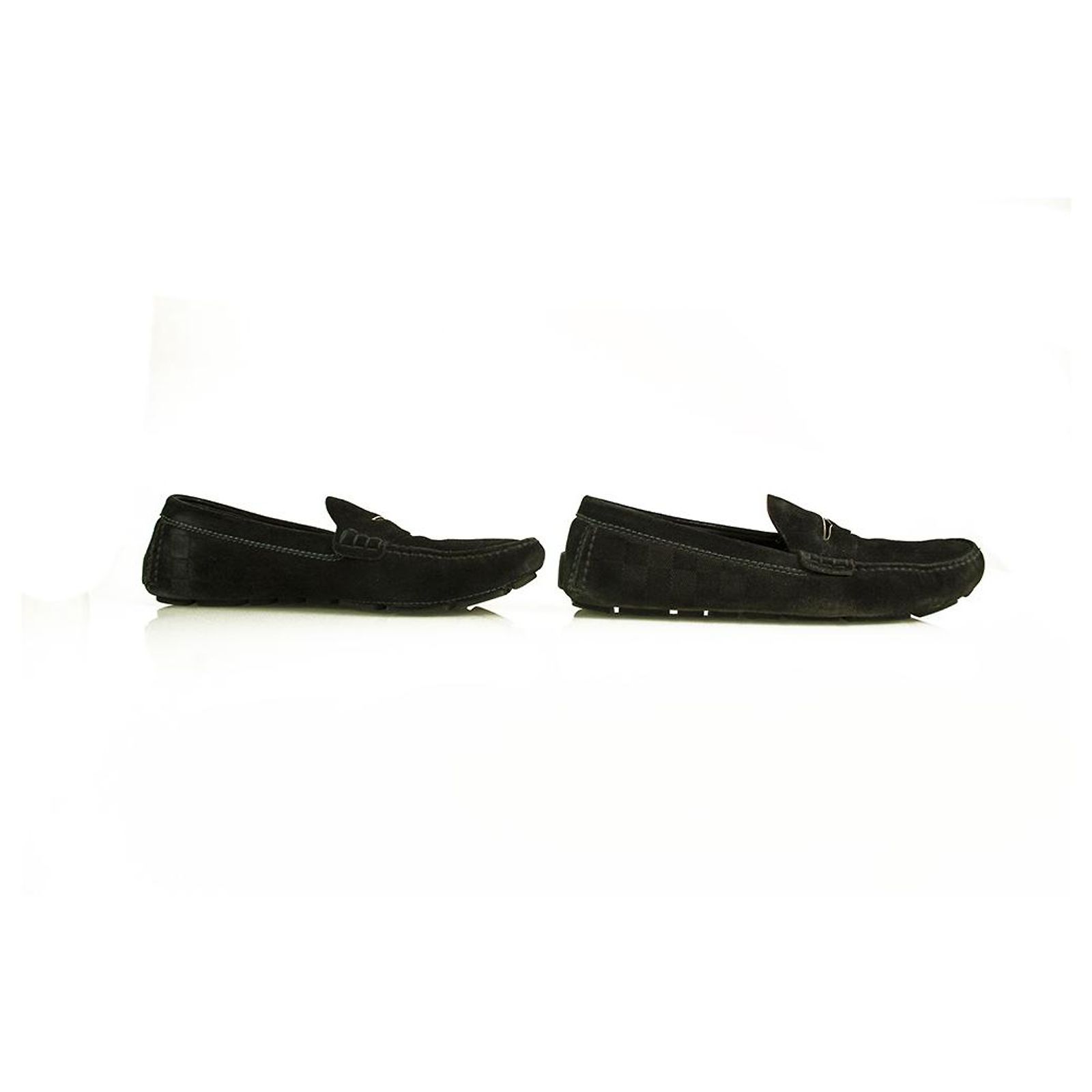 Louis Vuitton Men's Dark Blue Damier Suede Shade Moccasin Car Shoes ...