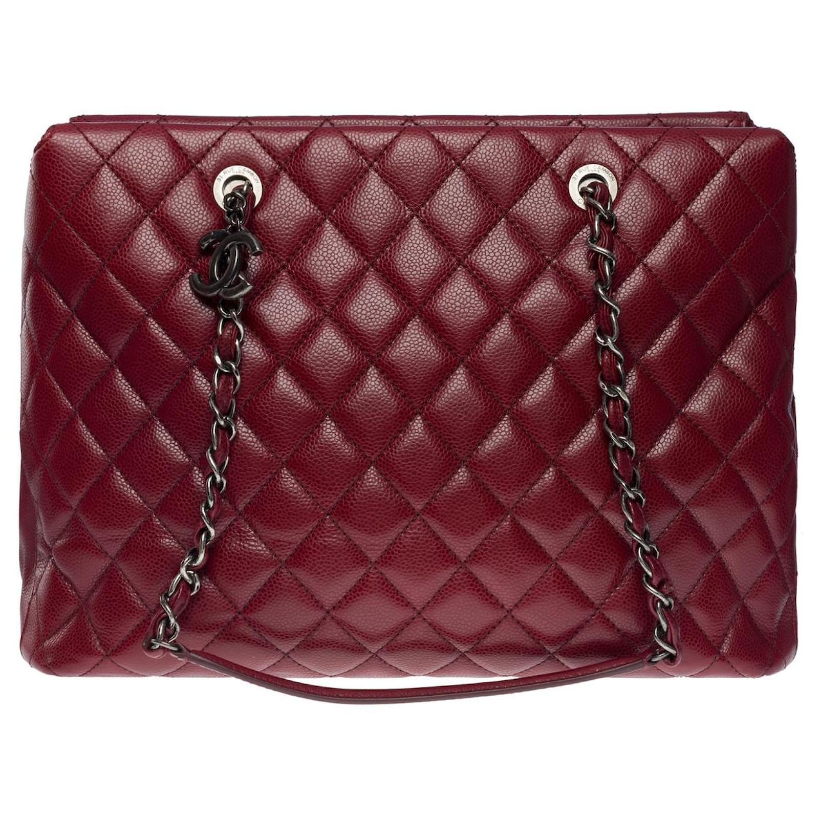 Chanel Burgundy Caviar Leather Rock Shopping Tote