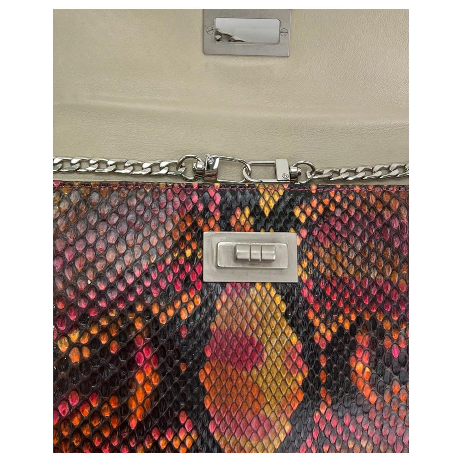 Pochette En Cuir De Python Vert - Fait Main En France - Dimensions 26x12x6 Cm - Neuf