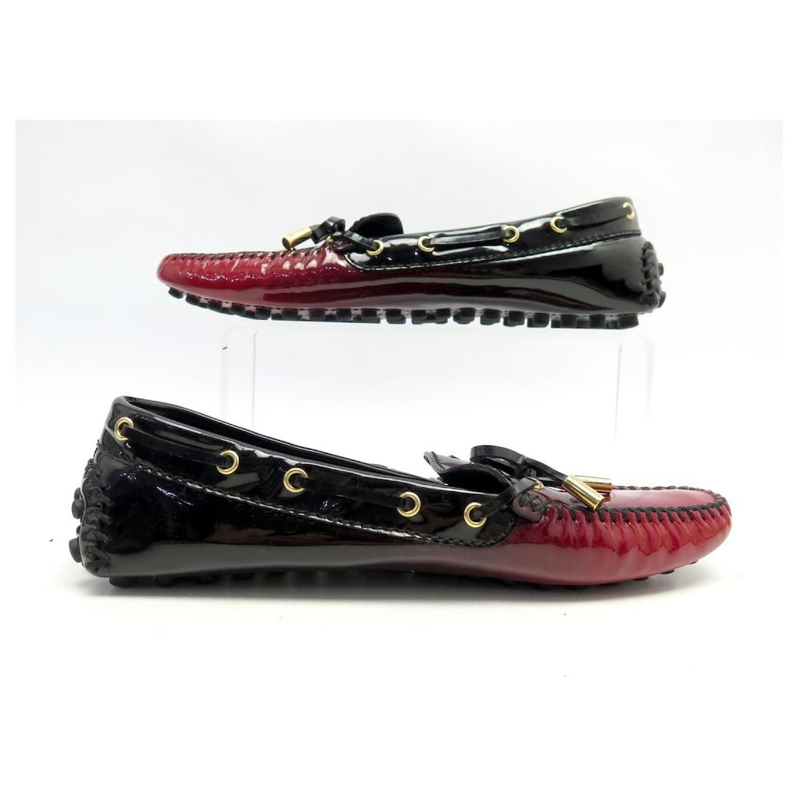 LOUIS VUITTON DRIVER MOCCASIN SHOES 38 RED PATENT LEATHER LOAFERS
