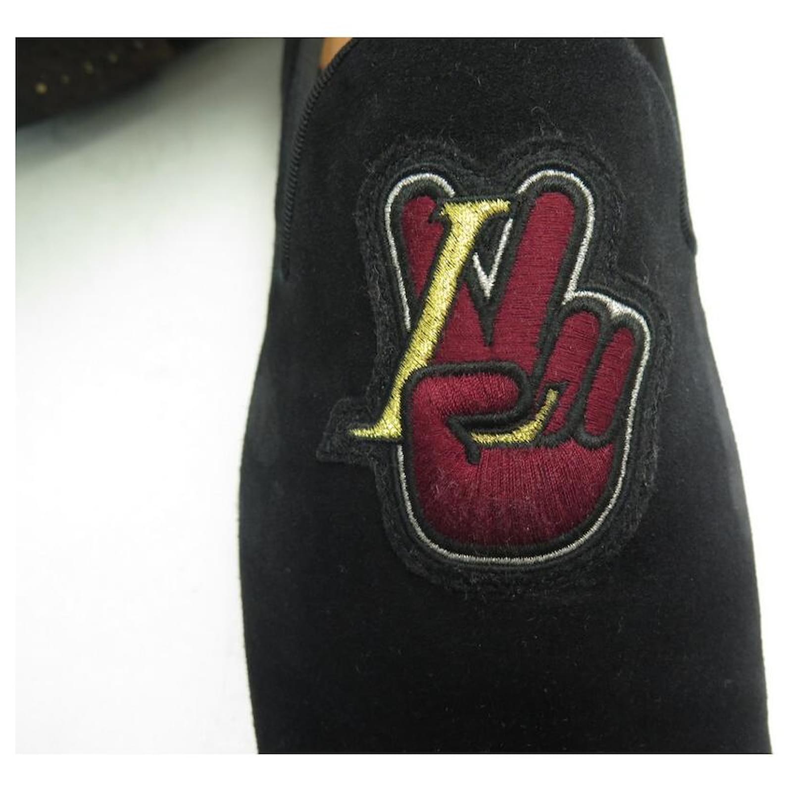 Louis Vuitton Black Suede LV Logo Embroidered Smoking Slippers