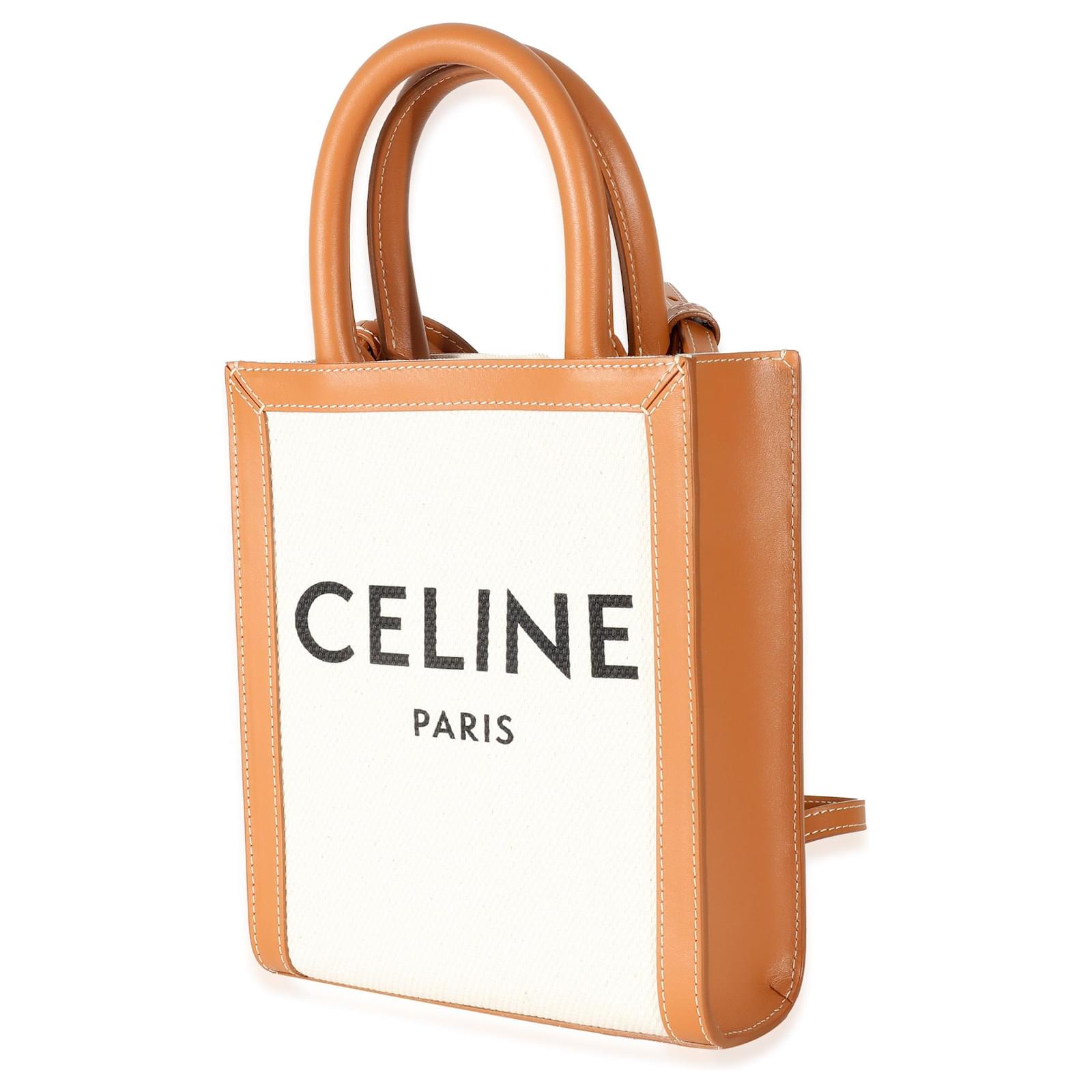 Luggage Céline Celine Natural Canvas & Tan Calfskin Mini Vertical