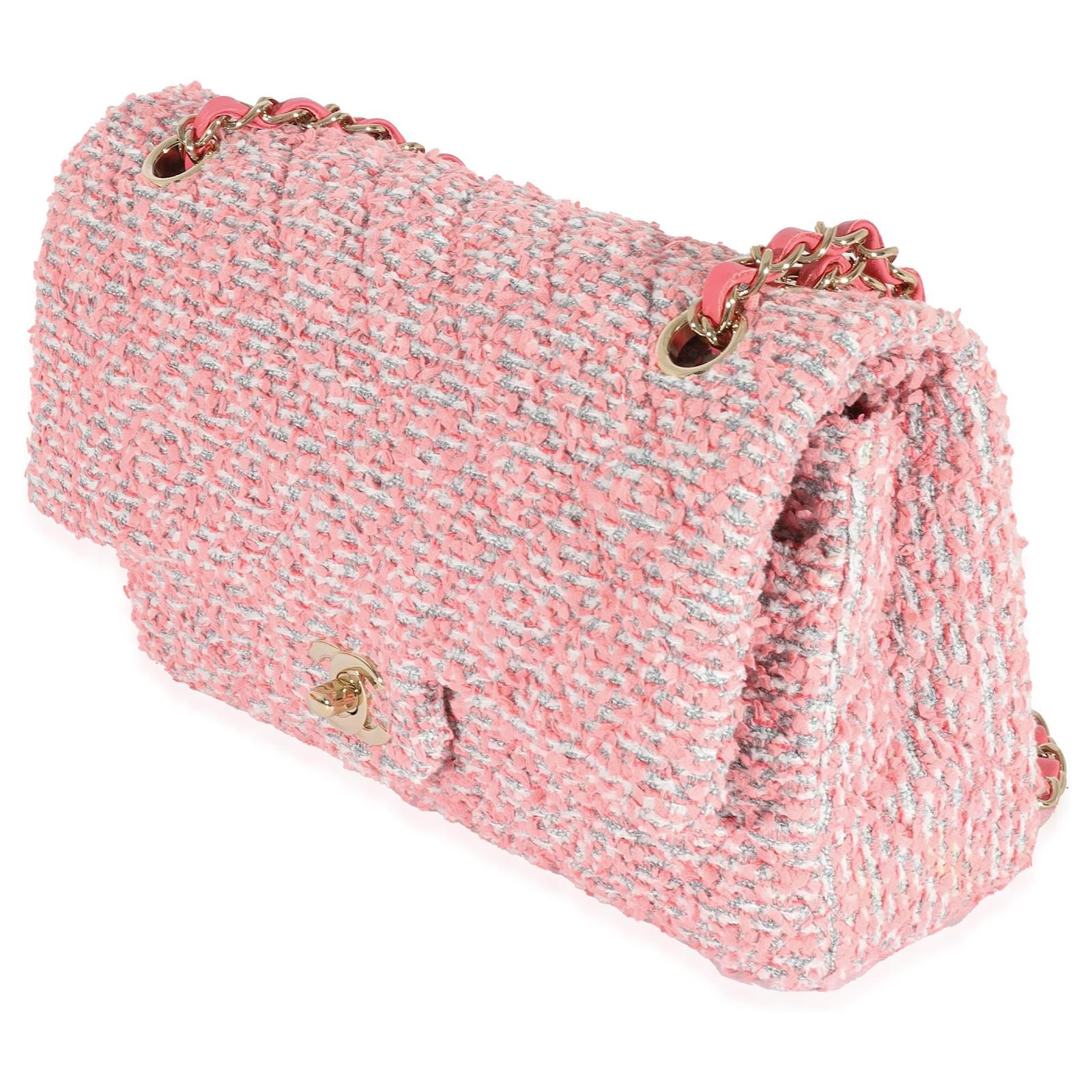 Chanel 21C Pink Tweed Medium Classic Flap Bag Leather ref.875808