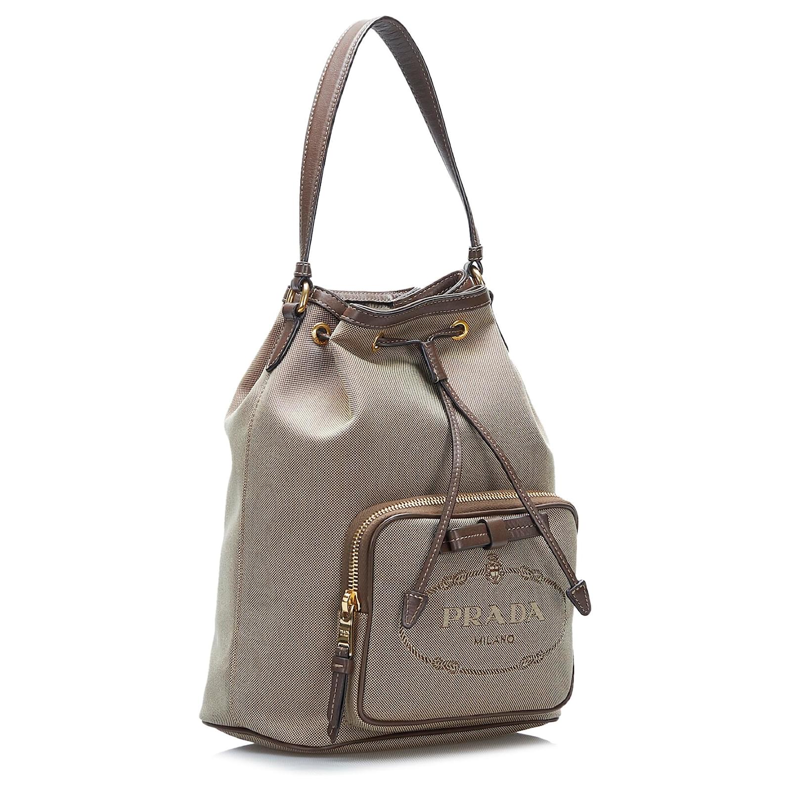 Borsa a mano marrone con logo Canapa di Prada Beige Pelle Tela Vitello  simile a un vitello Panno ref.945478 - Joli Closet