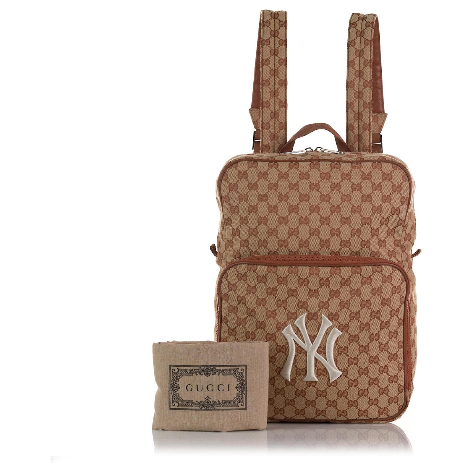 Gucci Brown GG Canvas NY Yankees Backpack Pony style calfskin Cloth ref.880534 Joli Closet