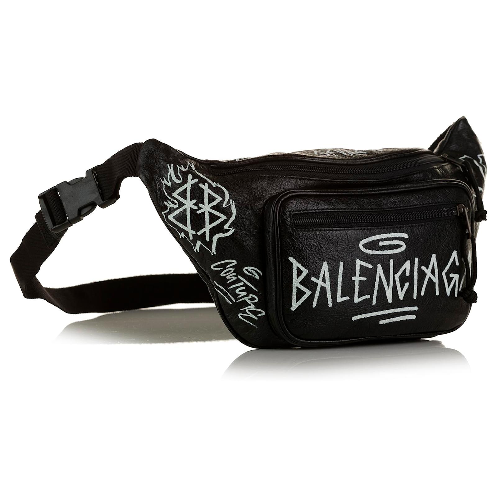 Balenciaga Black Graffiti Explorer Belt Bag Leather ref