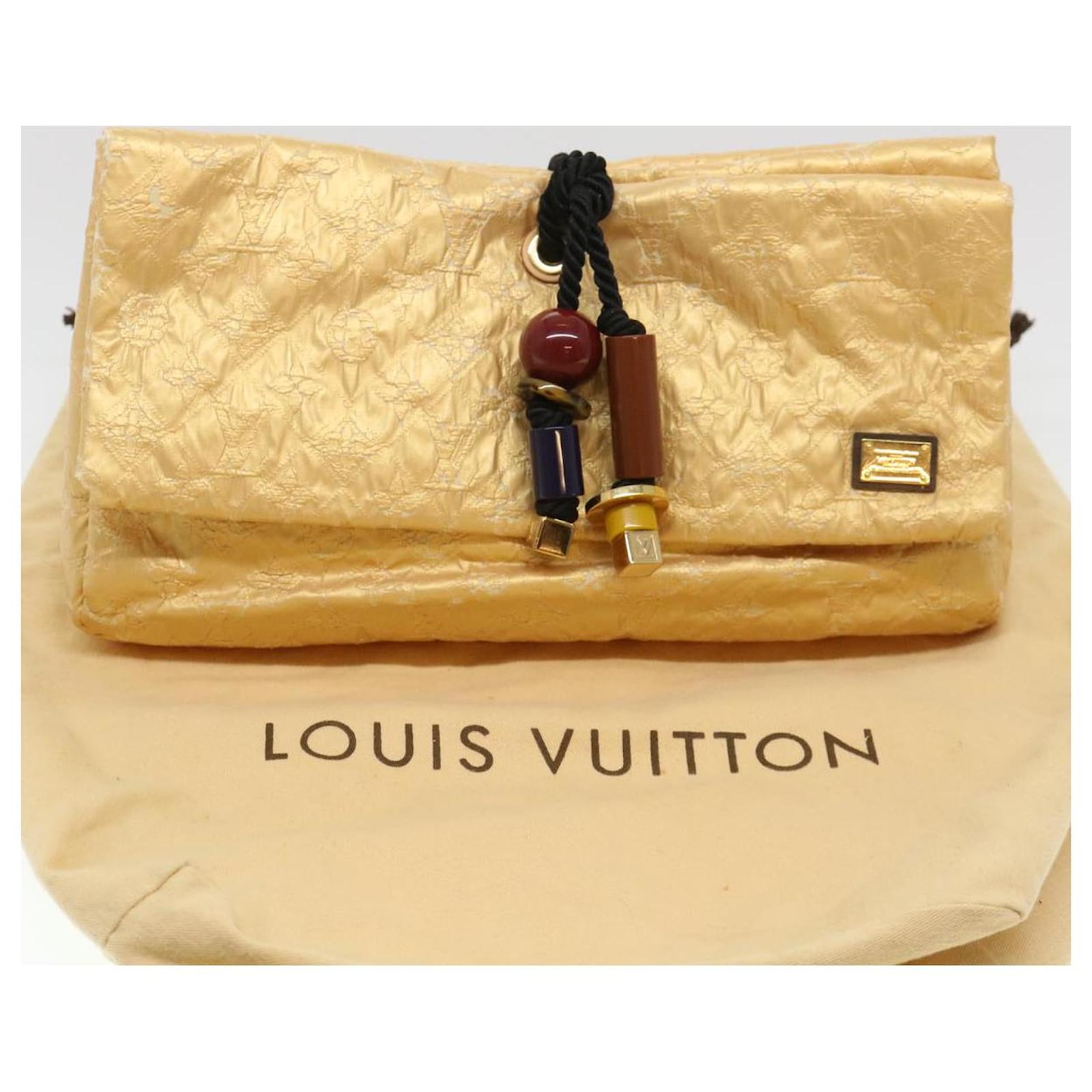 Louis Vuitton Gold Leather African Queen Masai GM Limelight Monogram Clutch