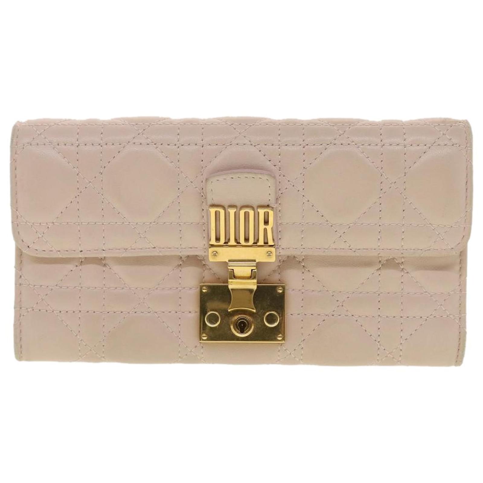 Christian Dior Honeycomb Bi-fold Long Wallet Beige Vintage