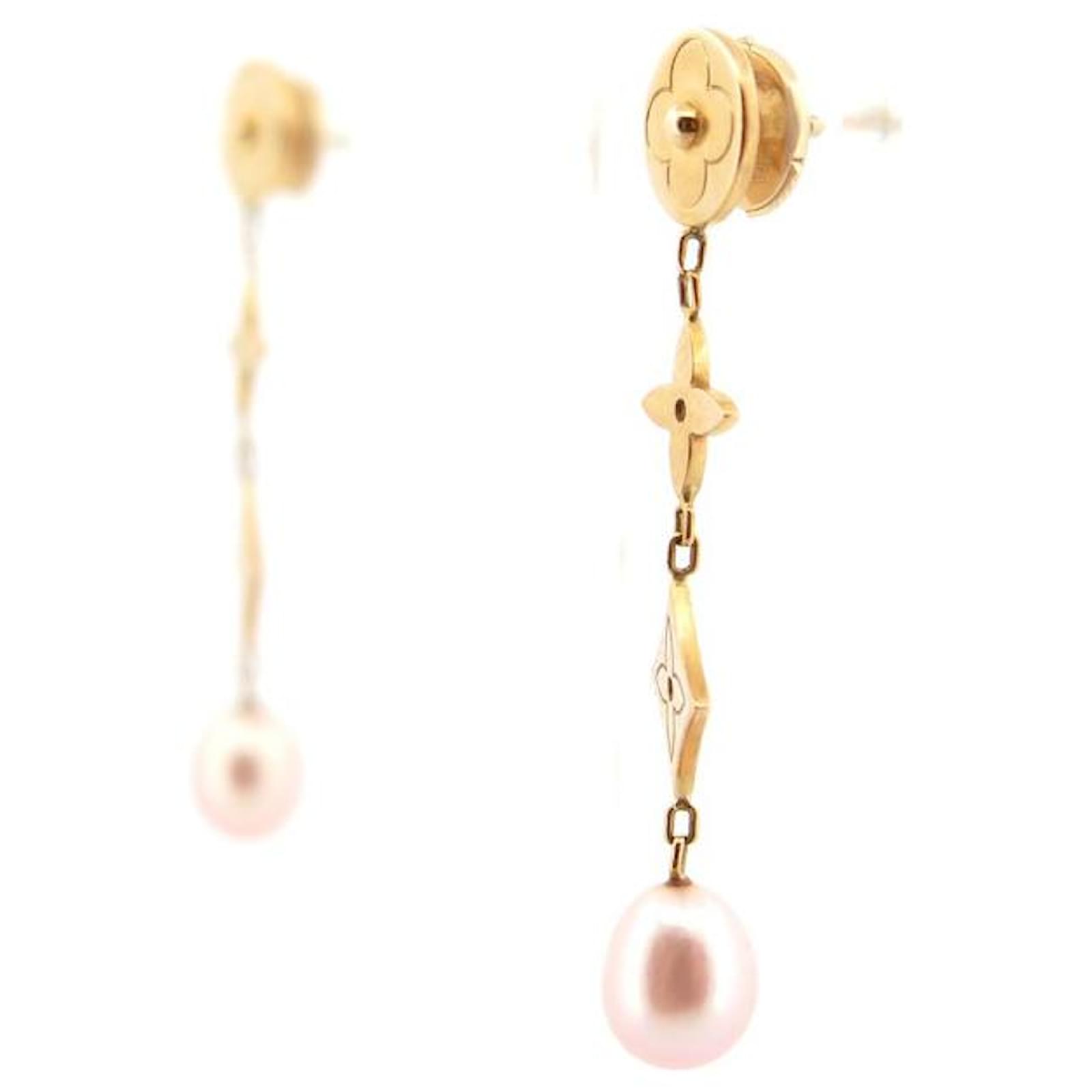 Louis Vuitton Monogram Hoop Pearl Gold Earrings