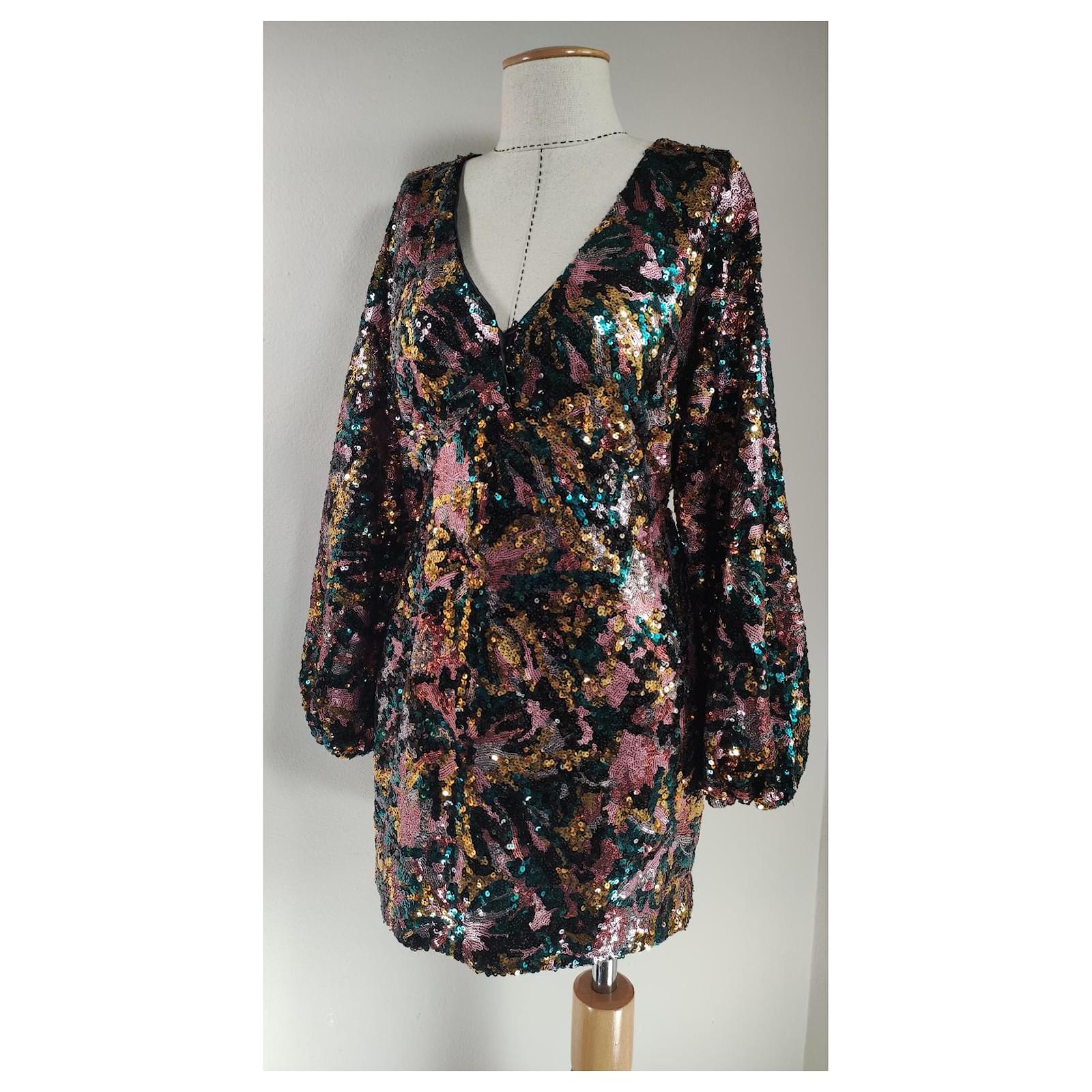 slim fit dress slacks Sezane - Robe Adelina sequins verte location