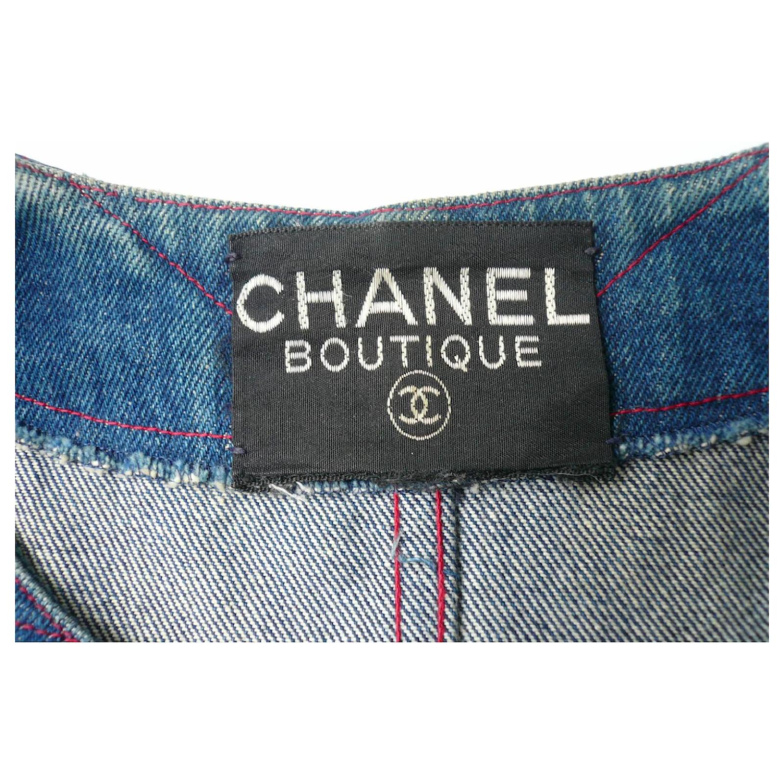 Giacca di jeans CHANEL 3/4 blu vintage t42/44 Cotone
