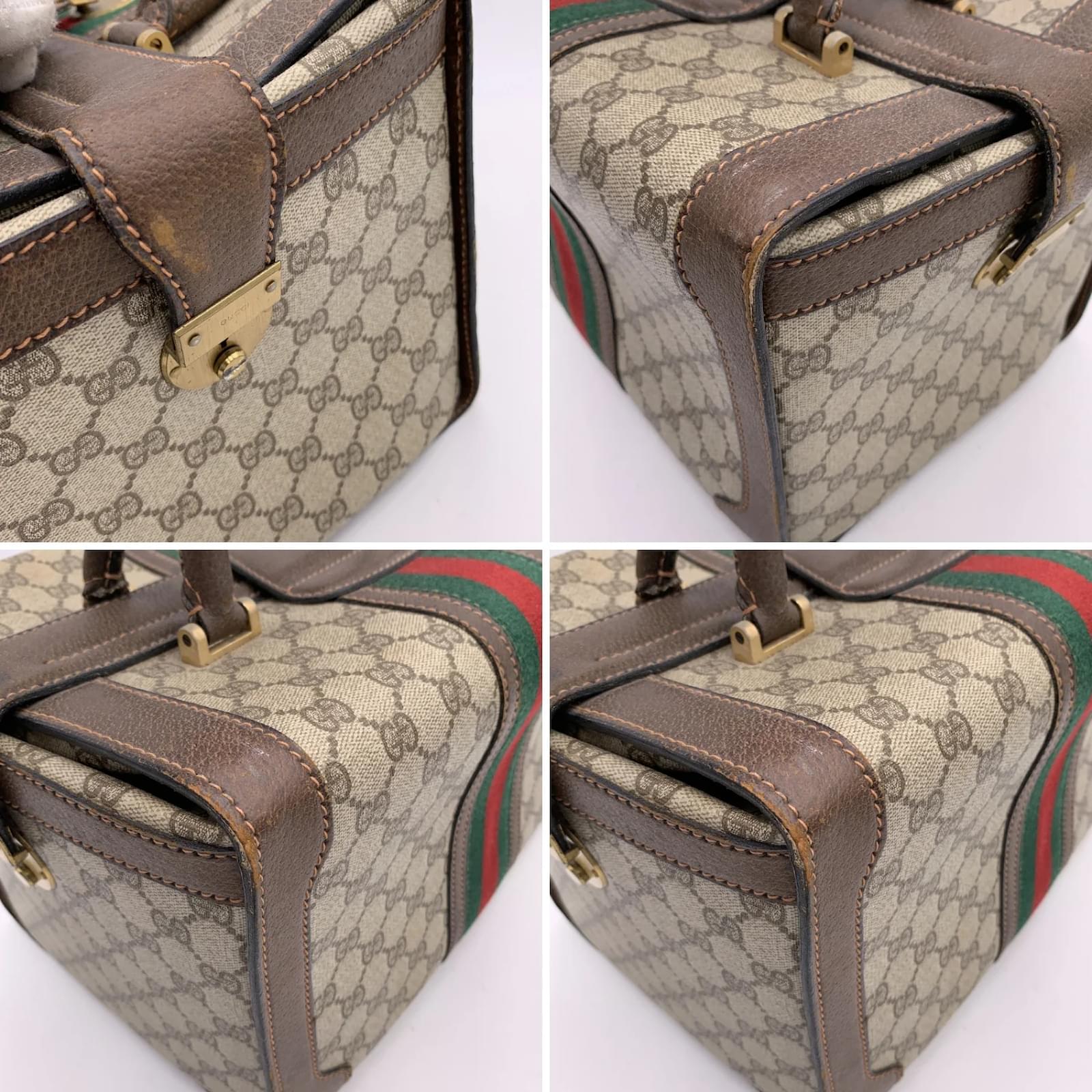 Gucci Vintage Monogram Canvas Train Case Bag with Stripes Beige Cloth  ref.884225 - Joli Closet
