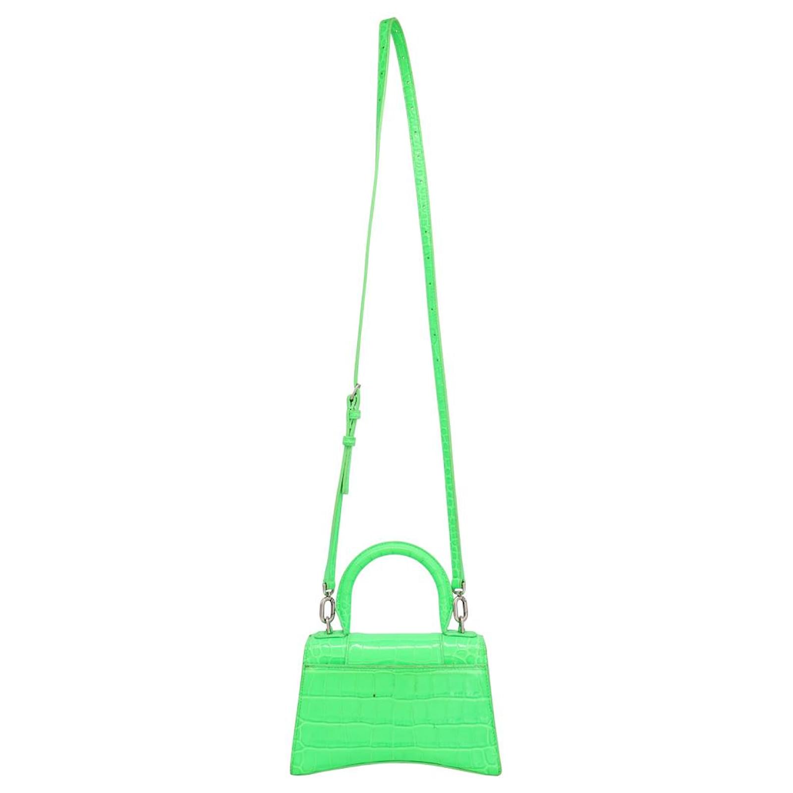 Hourglass Top Handle Bag XS in Green Leather