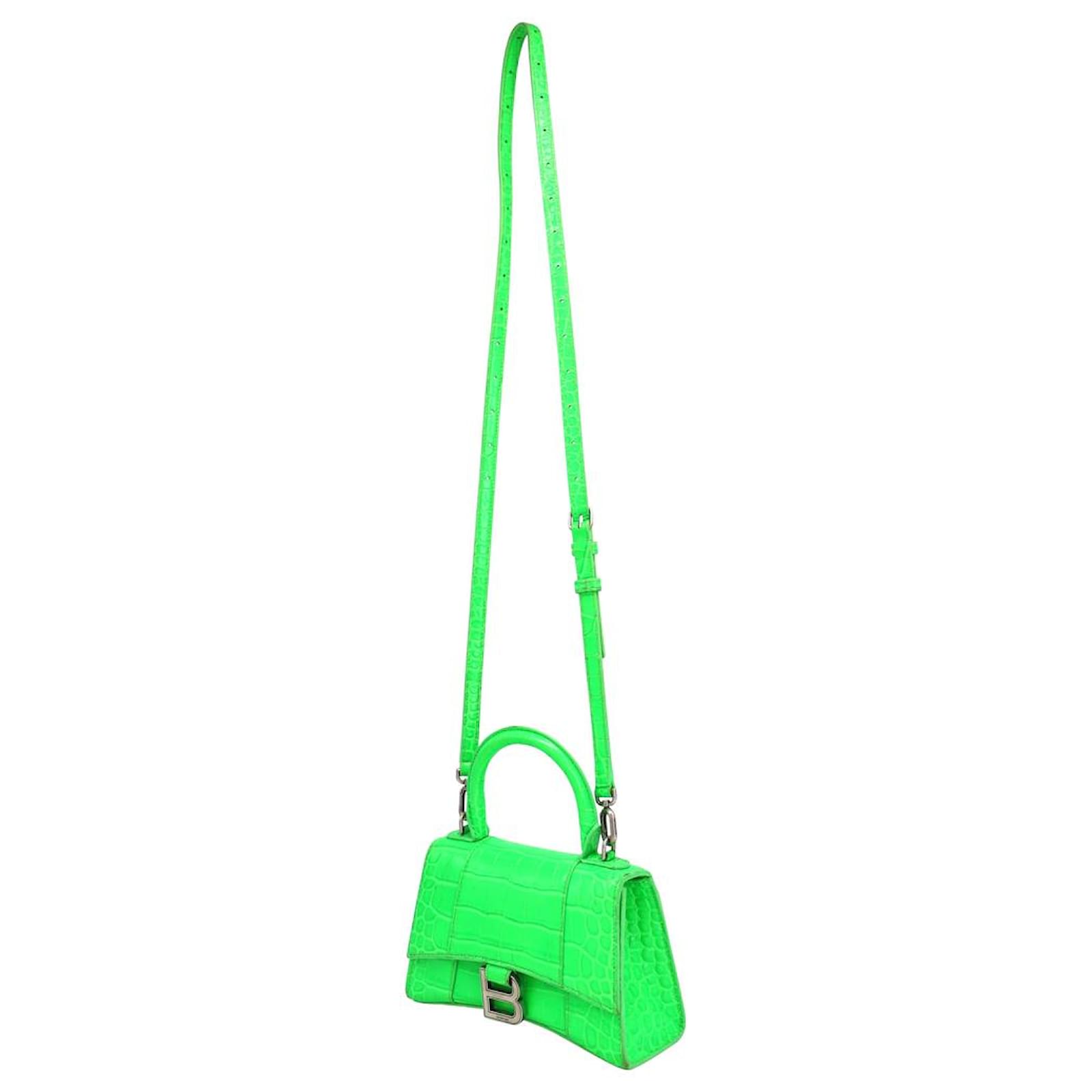 Balenciaga Hourglass XS Top Handle Bag Crocodile Embossed Green in Calfskin  Leather with Gold-tone - US