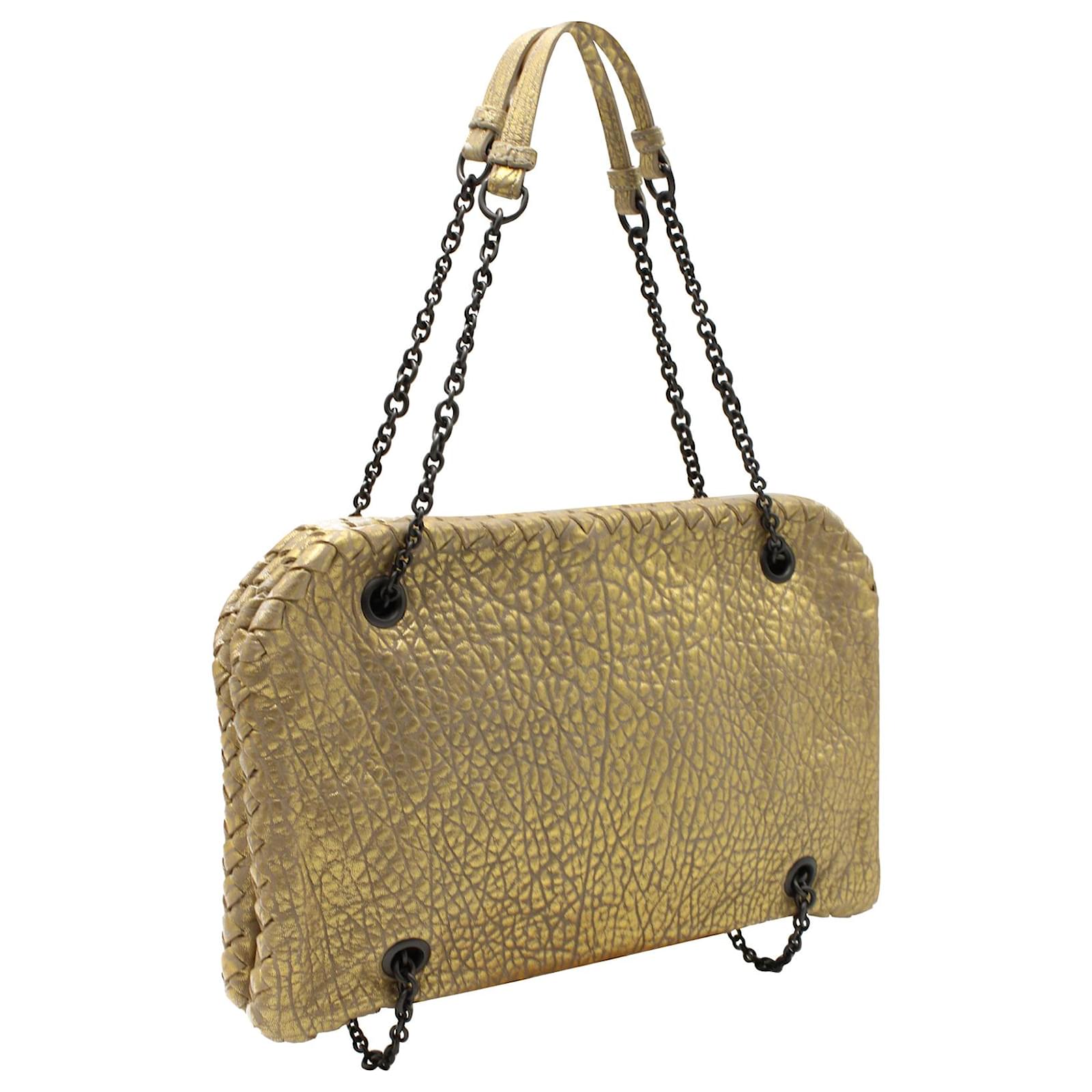 Bottega Duo Shoulder Bag in Gold Leather Golden ref.887472