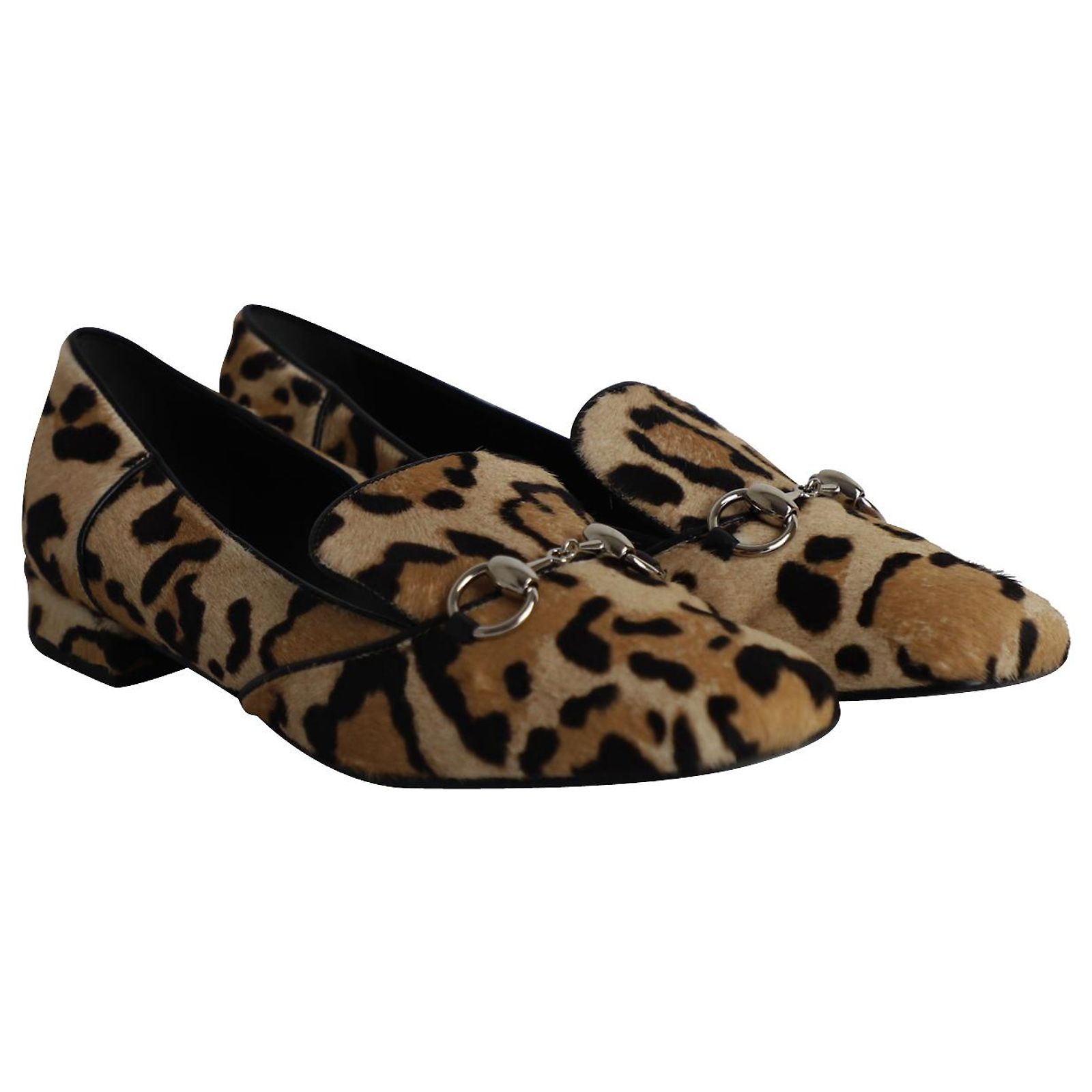 Gucci Lillian Horsebit Leopard Print Loafers in Beige and 
