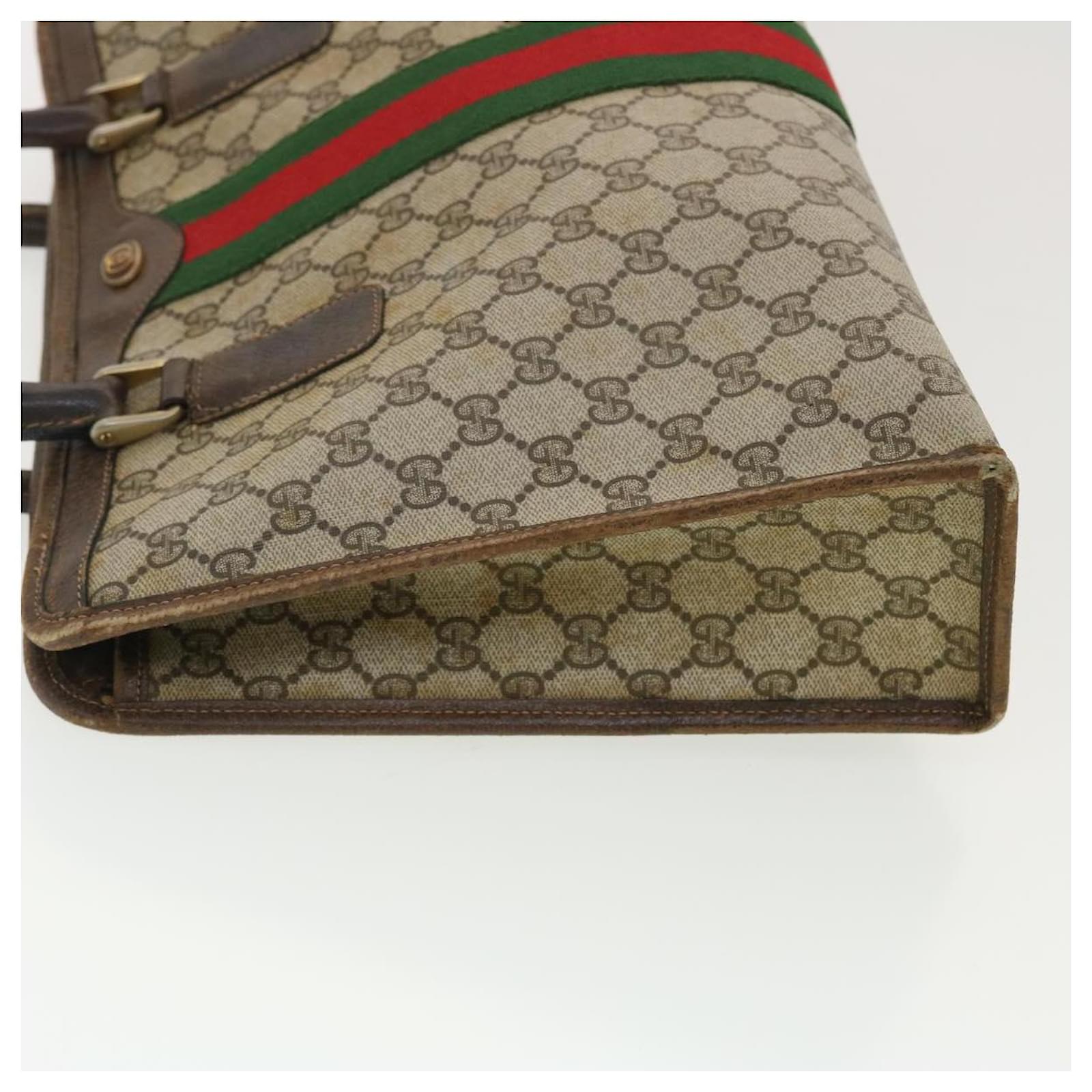 Pre Loved Gucci GG Canvas Web Sherry Line Tote Bag Beige Red Green Beige Women