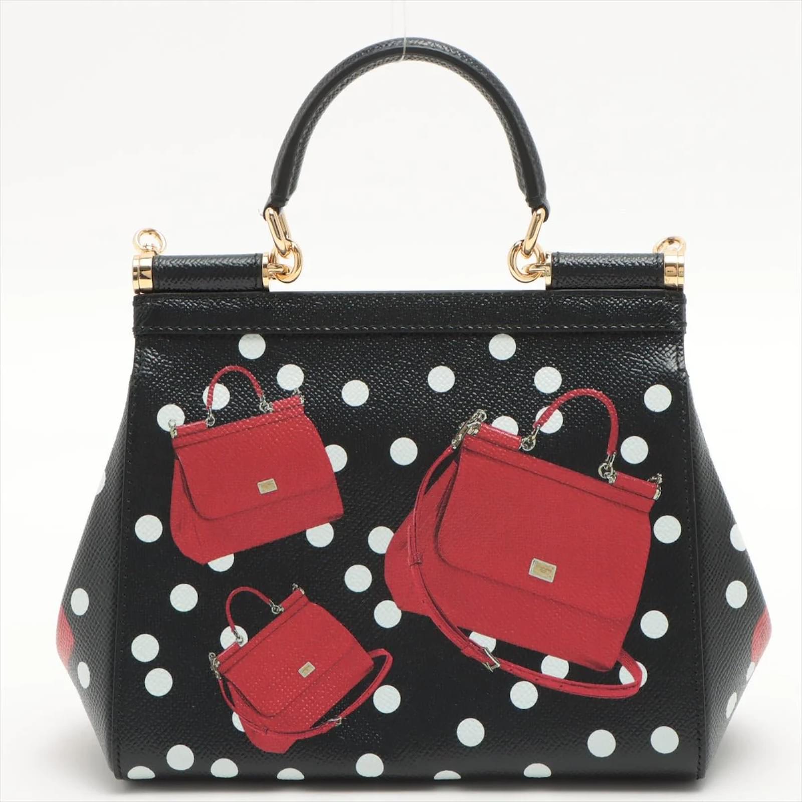Dolce & Gabbana Sicily Polka Dots Small Dauphine Leather Black Bag