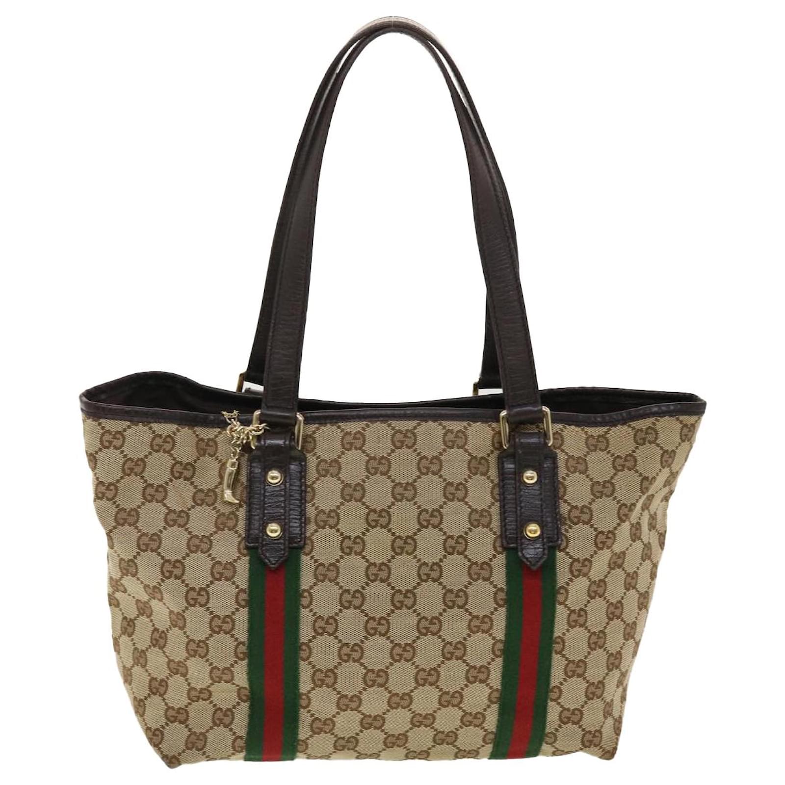 GUCCI GG Canvas Web Sherry Line Tote Bag Beige Red Green