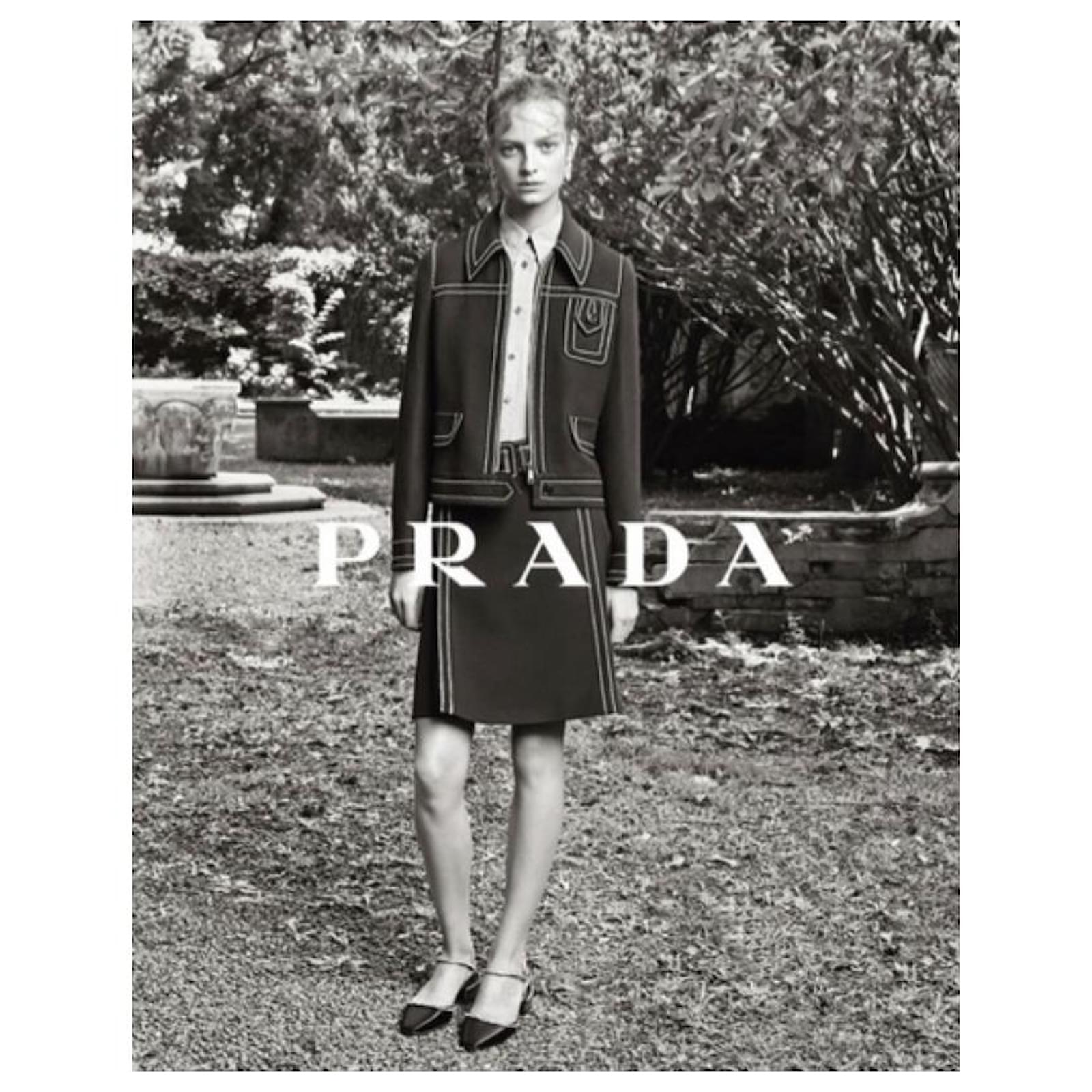 Prada Spring 2015 Ad Campaign stitch detail jacket Dark brown Silk