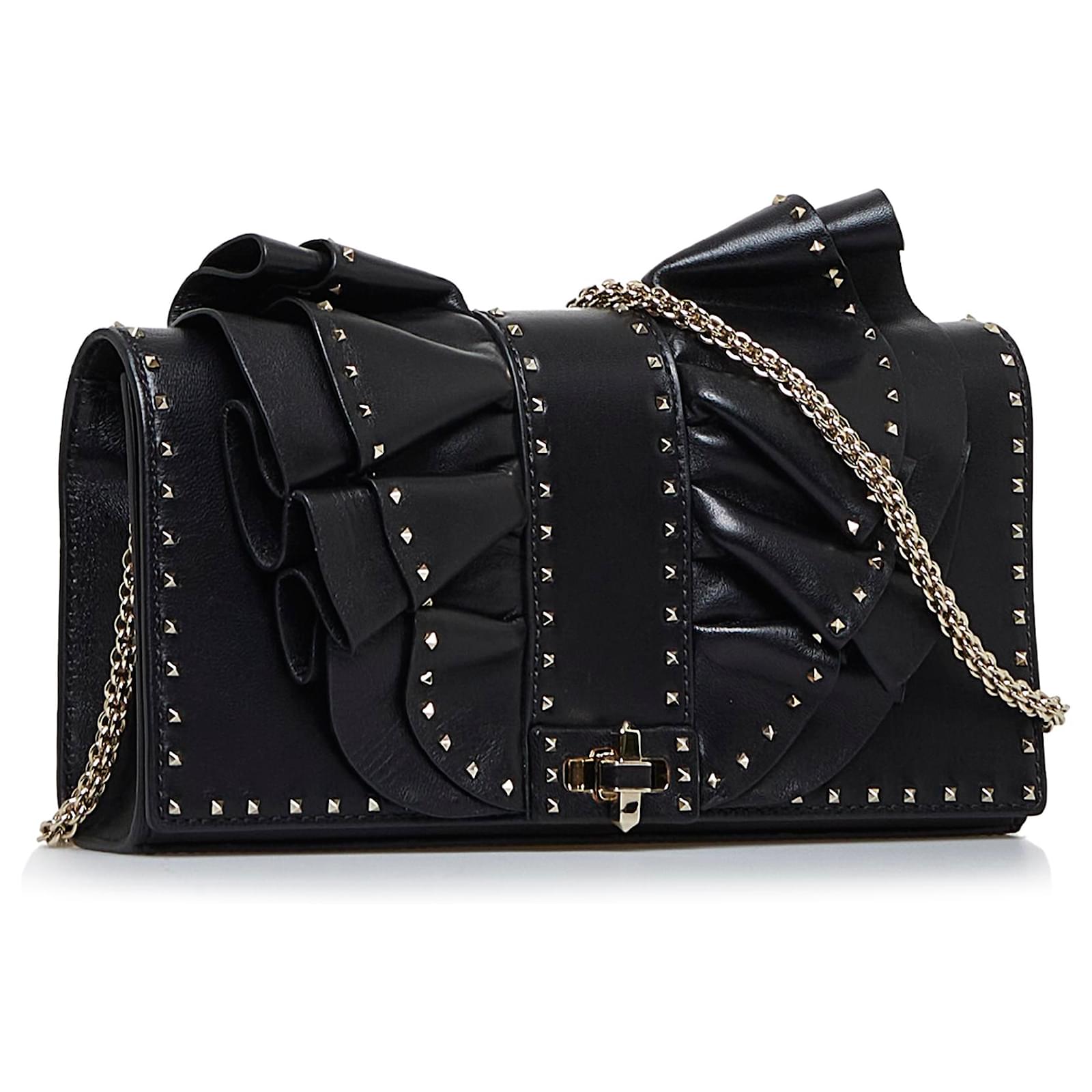 Valentino Black Very V Ruffle Rockstud Crossbody Leather ref.893447 - Joli  Closet