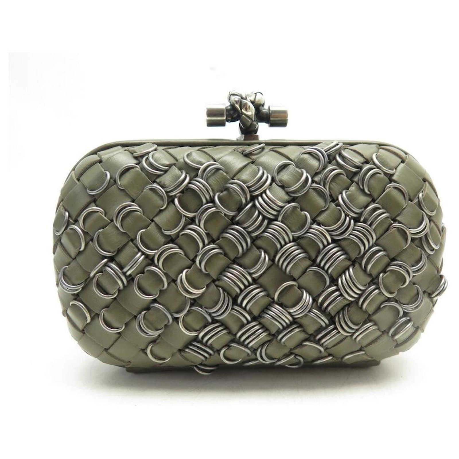 Bottega Veneta Knot Intrecciato-leather Clutch Bag In Silver