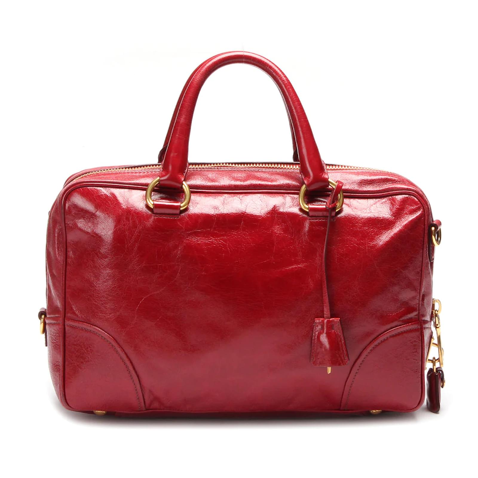 Prada Vitello Shine Bauletto Bag Red Leather Pony-style calfskin