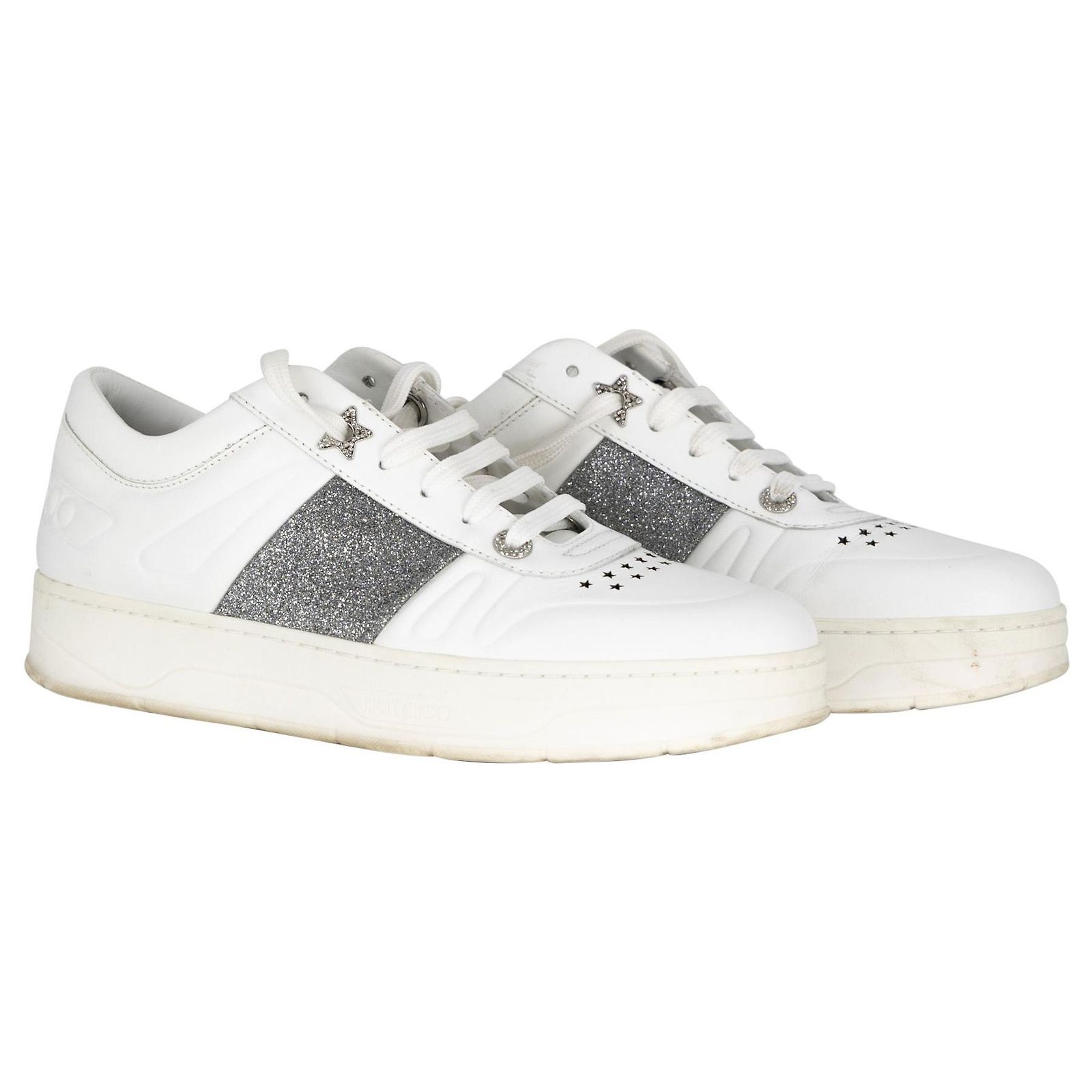 Jimmy Choo Hawaii sneakers in white leather with silver glitter 