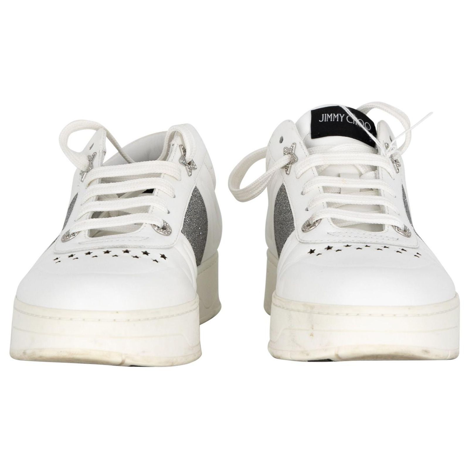 Jimmy Choo Hawaii sneakers in white leather with silver glitter 