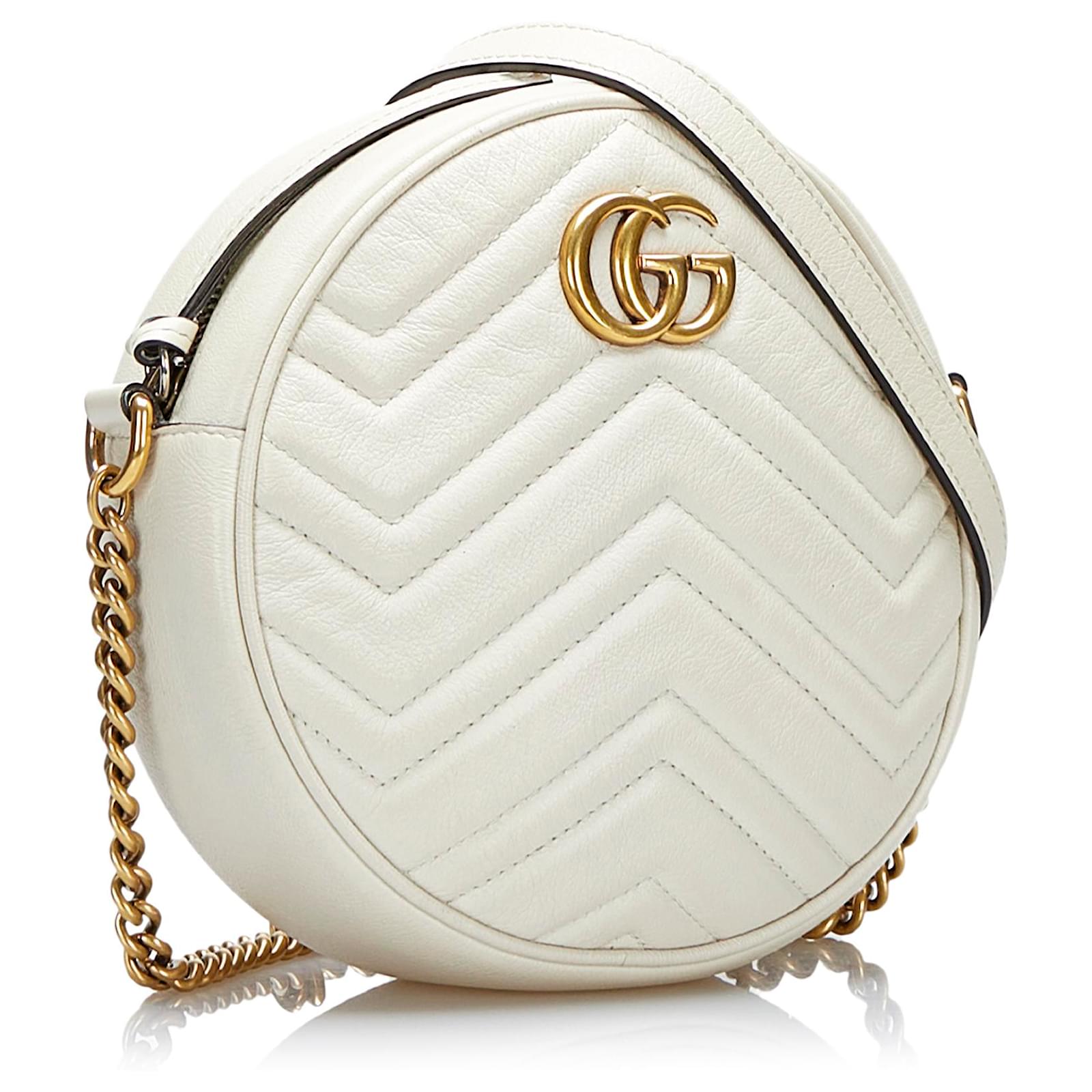 Gucci White GG Marmont Matelasse Round Crossbody Bag Leather Pony