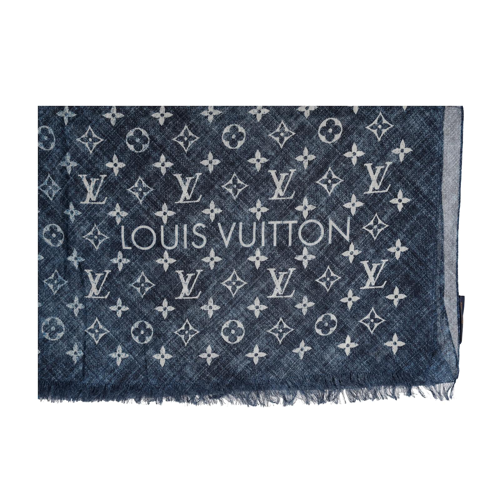 Louis Vuitton Monogram Essential Stole Blue Cotton