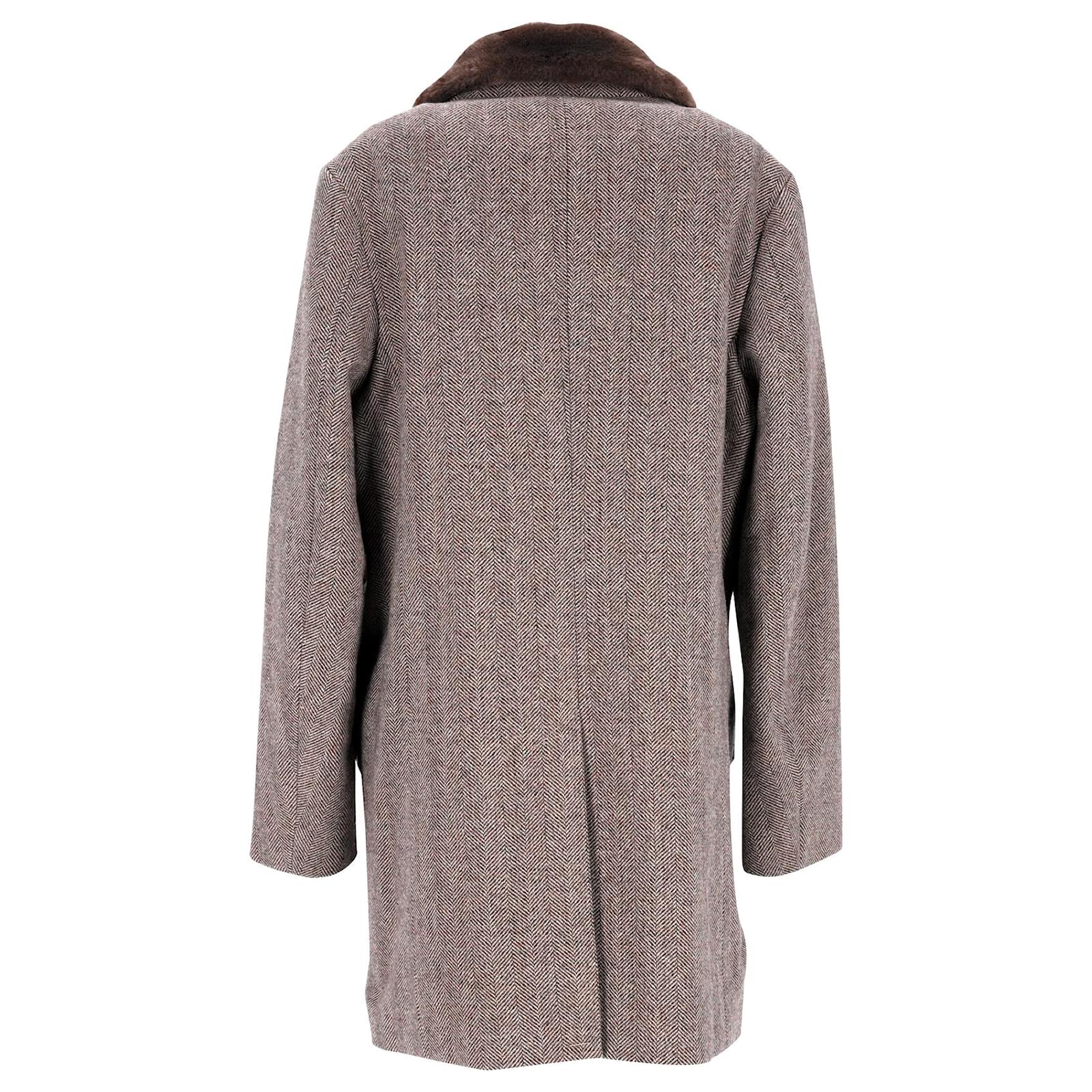 Supreme F/W 2015 Fur Collar Herringbone Coat in Brown Wool