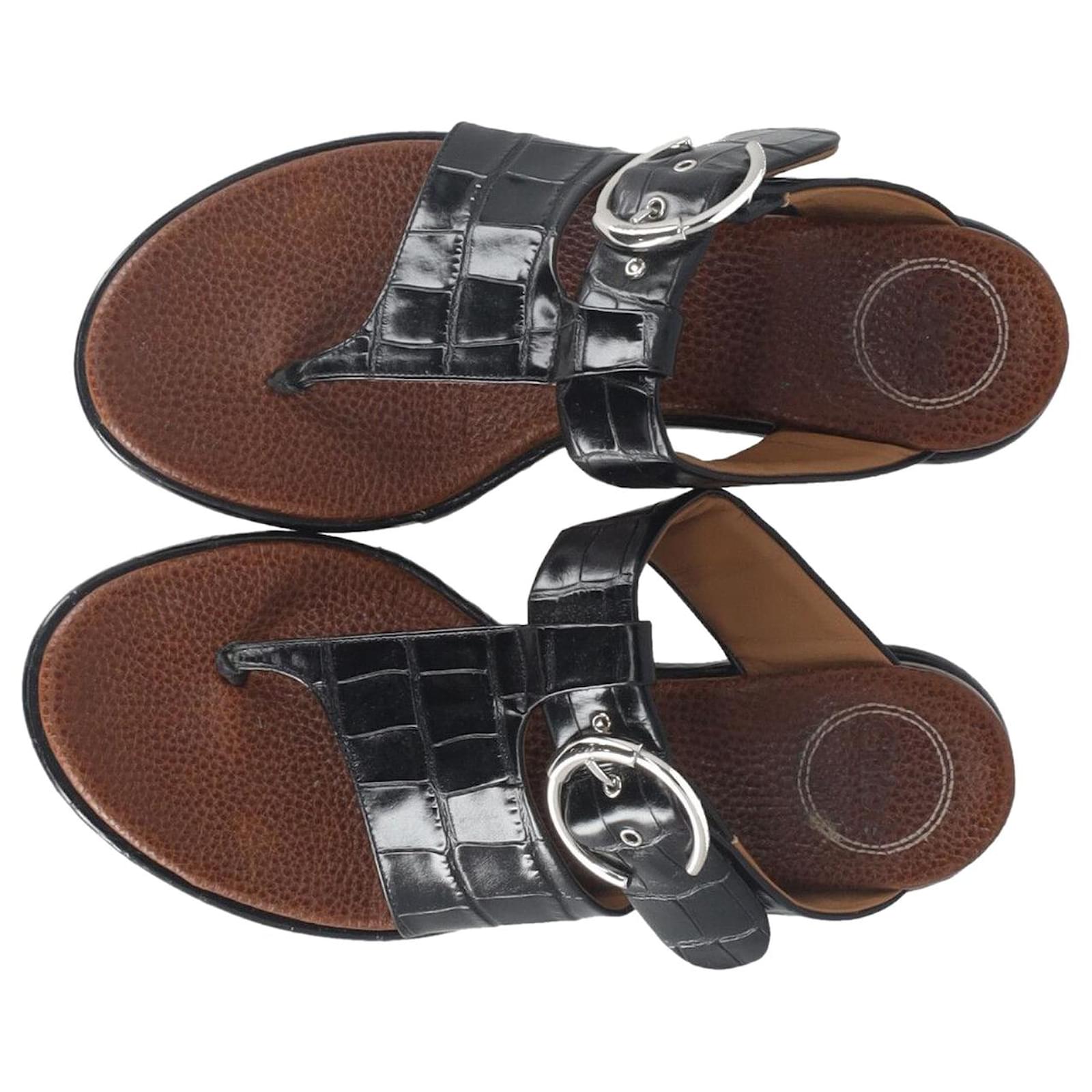 Chloé Chloe Croc Effect Toe Strap Sandals In Black Leather