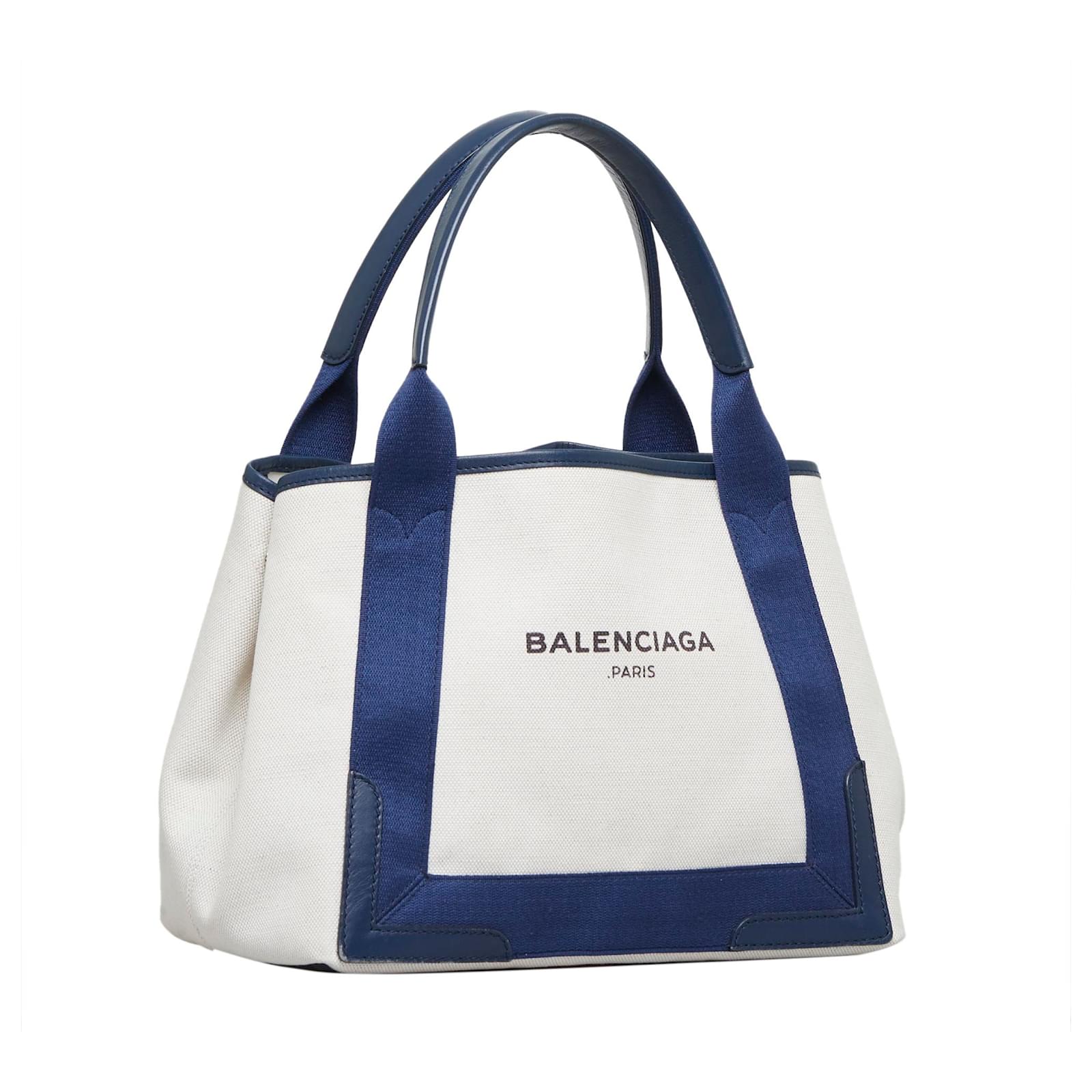 Balenciaga Navy Cabas S Canvas Tote Bag White