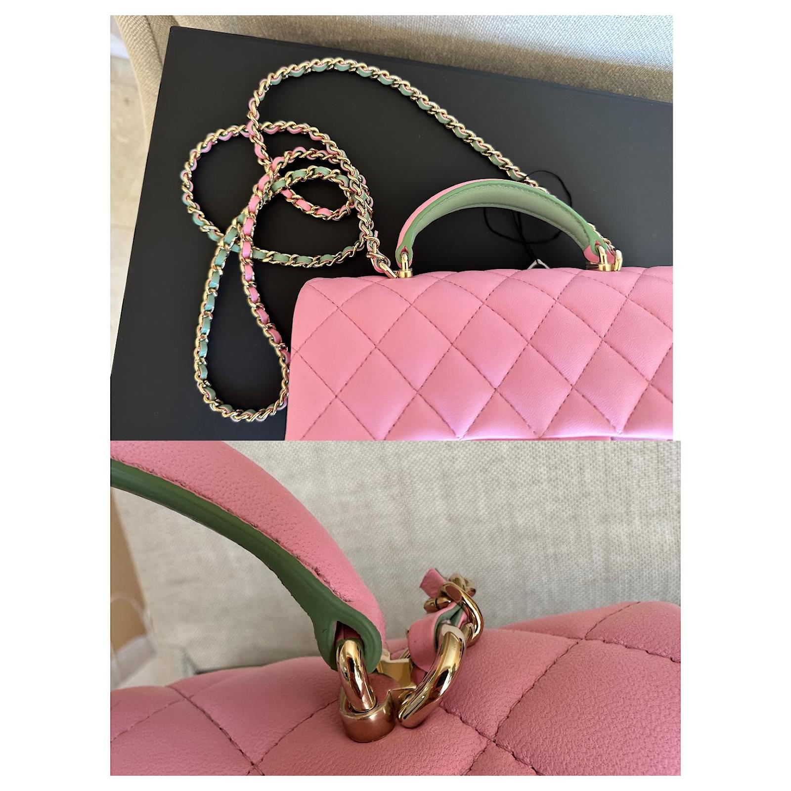 Classic Mini Flap Bag with Top Handle Pink/green