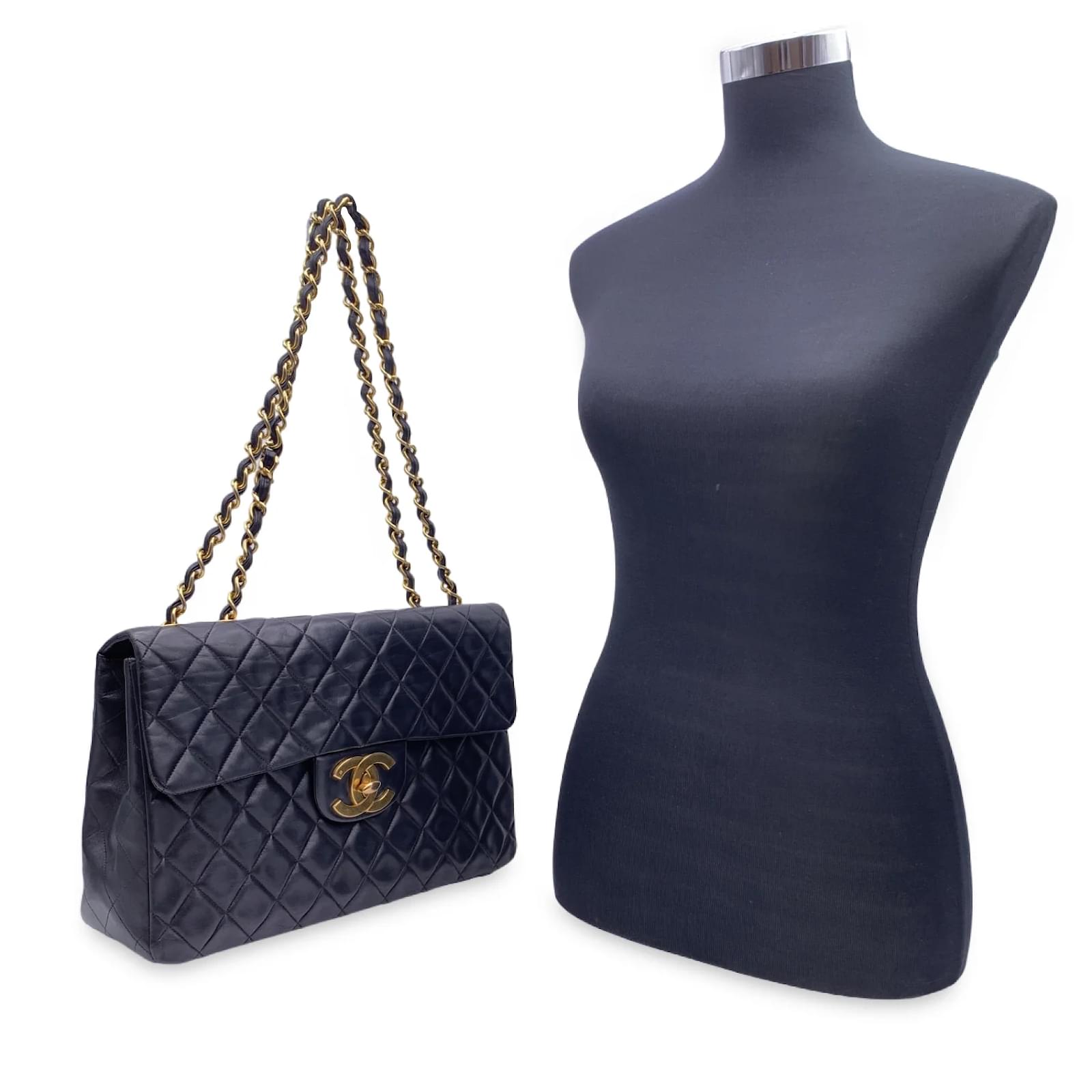 Authentic Chanel Vintage Black Quilted Trapeze Flap Shoulder Bag