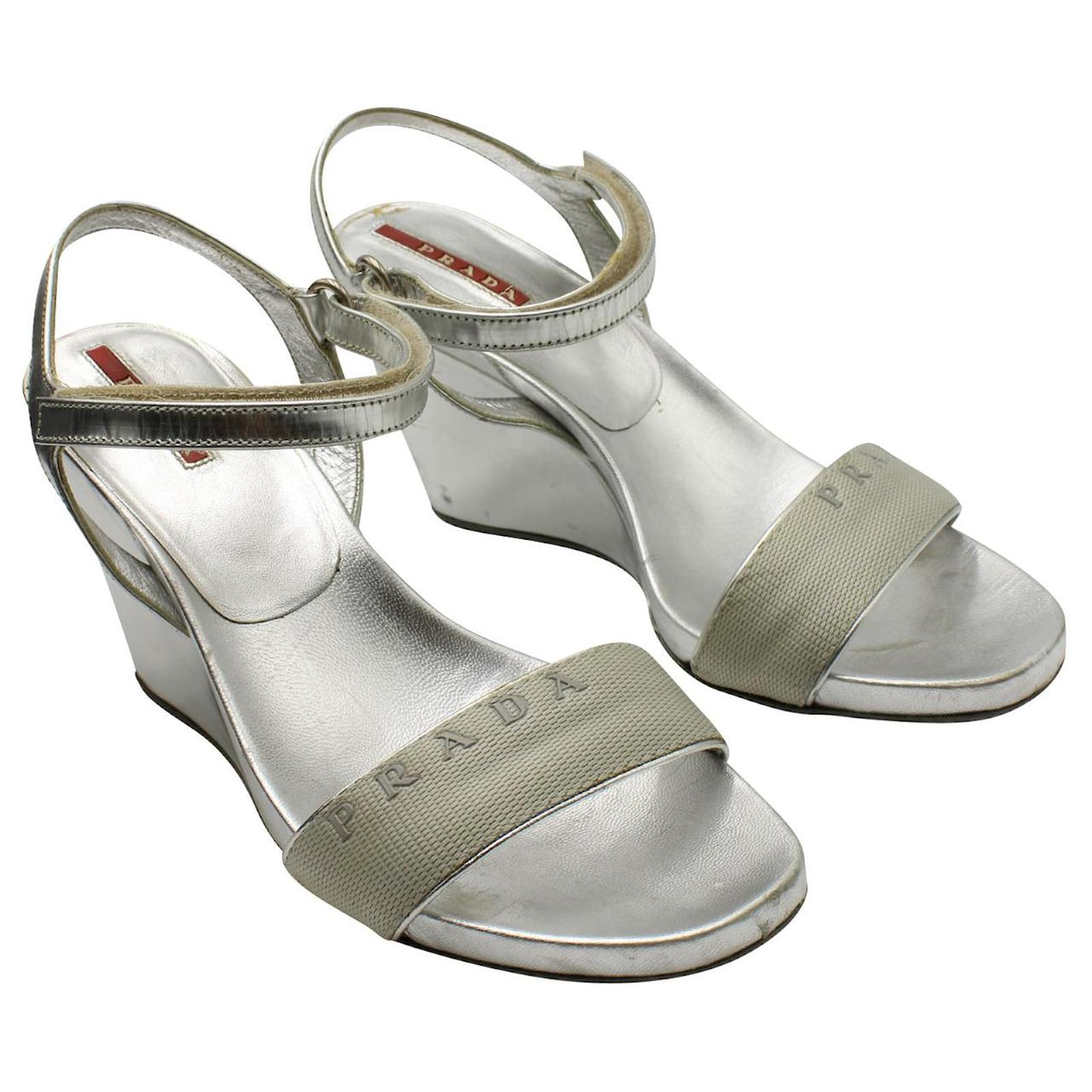 Prada silver sale wedge sandals