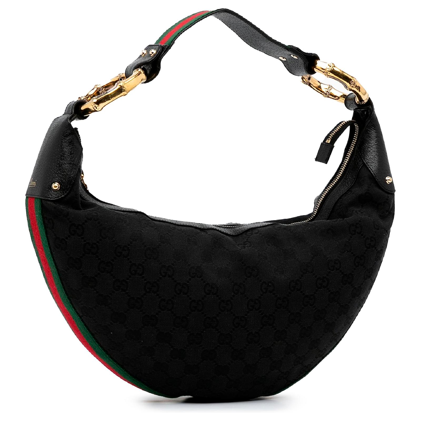Gucci Black GG Canvas Bamboo Ring Hobo Multiple colors Leather