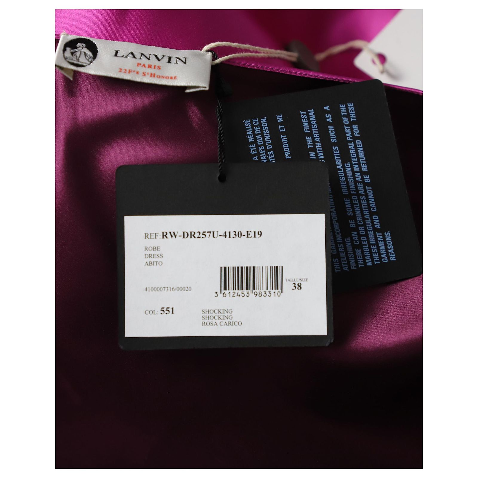 Robe Lanvin En Laine Fuchsia - Taille 40 - Manches Froncées - Made In France - Occasion Très Bon état
