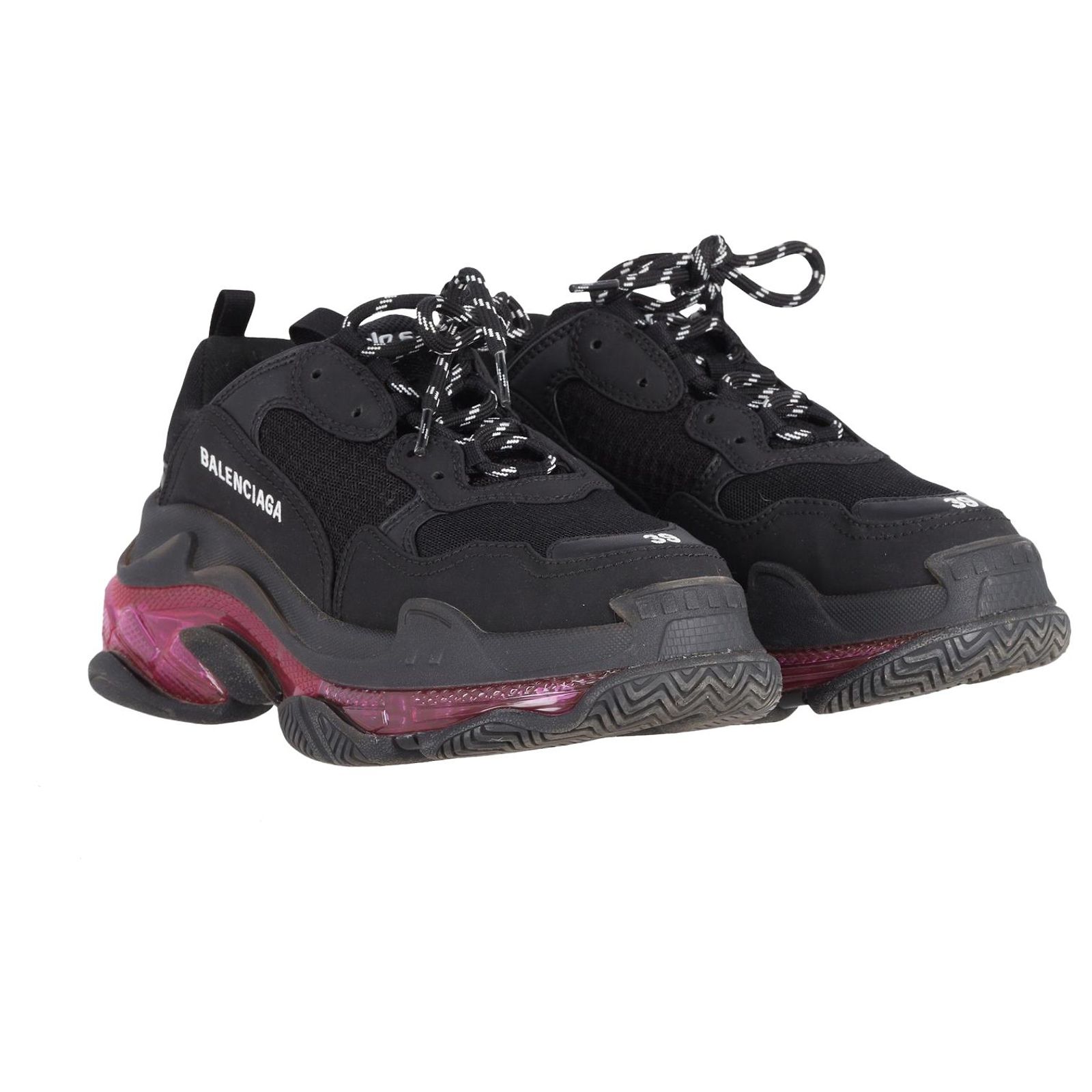 Balenciaga Triple S Clear Sole Neon Pink in Black Polyester ref 