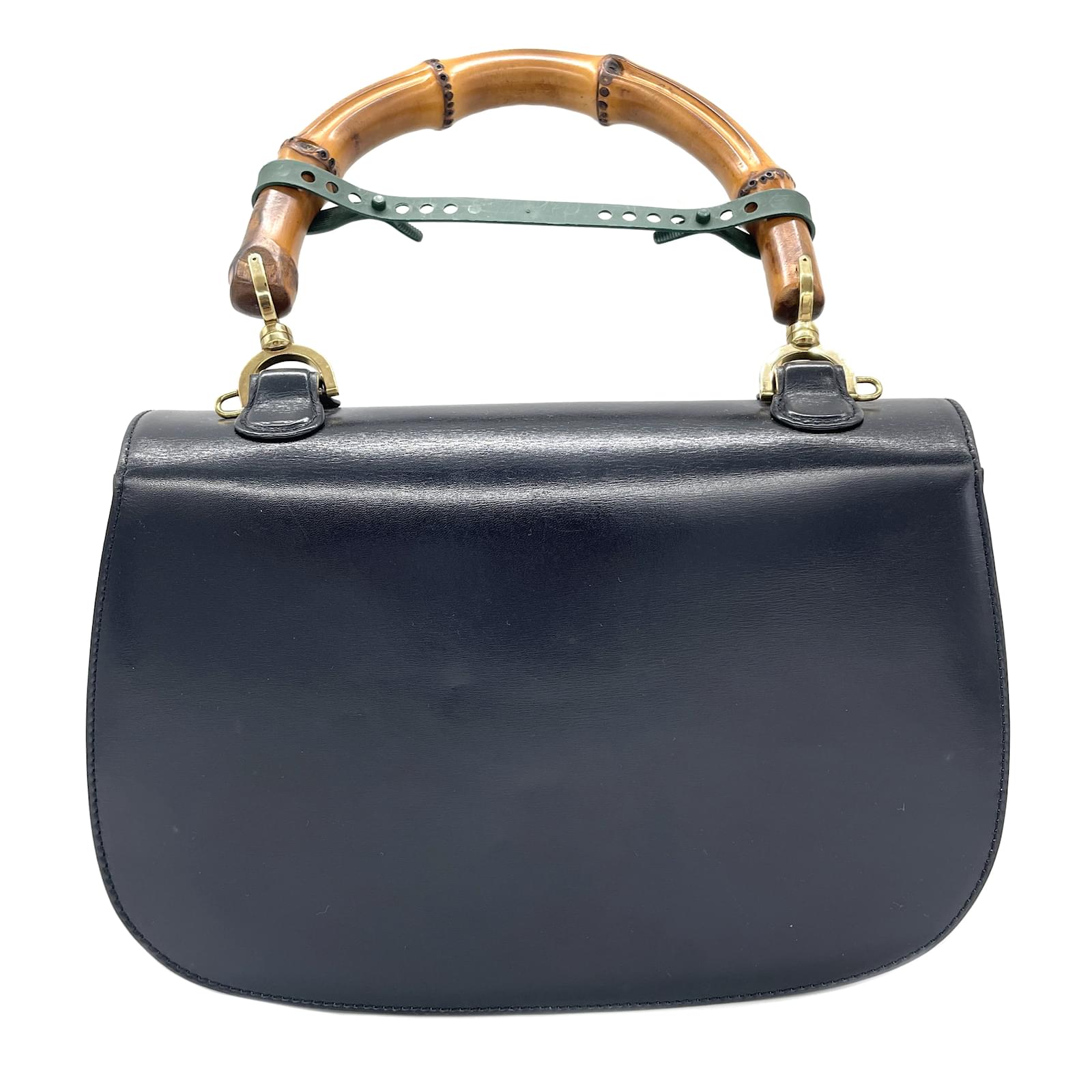 Gucci New Bamboo Top Handle Bag Black Leather Pony-style calfskin