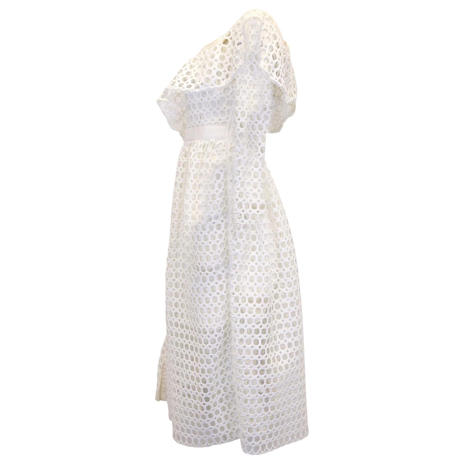 Self Portrait One Shoulder Ruffled Midi Dress in White Polyester Lace  (Sold) - Joli Closet