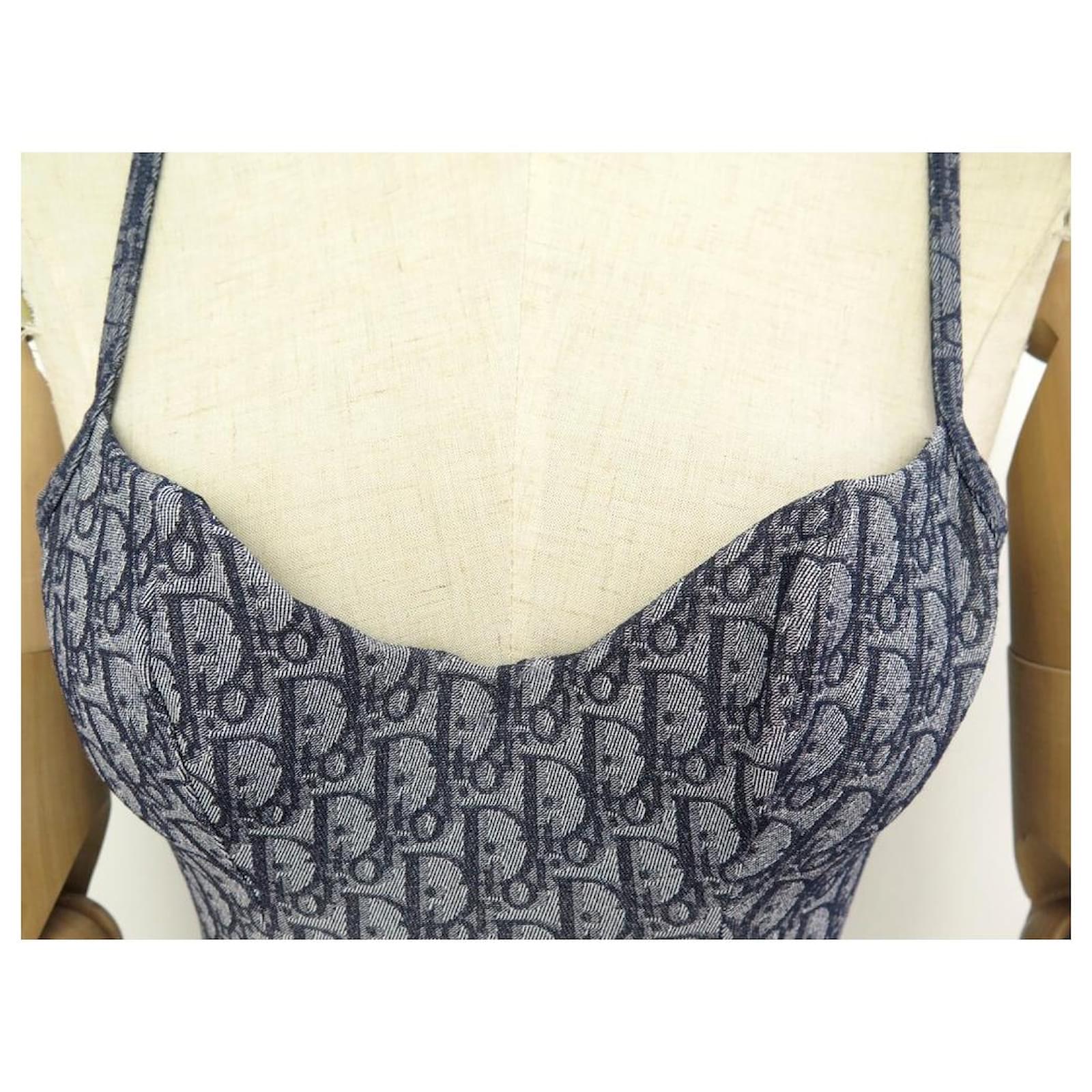 NEW CHRISTIAN DIOR BUSTIER TOP IN BLUE OBLIQUE CANVAS TOUR 85 34 XS NEW TSHIRT Synthetic ref.909394